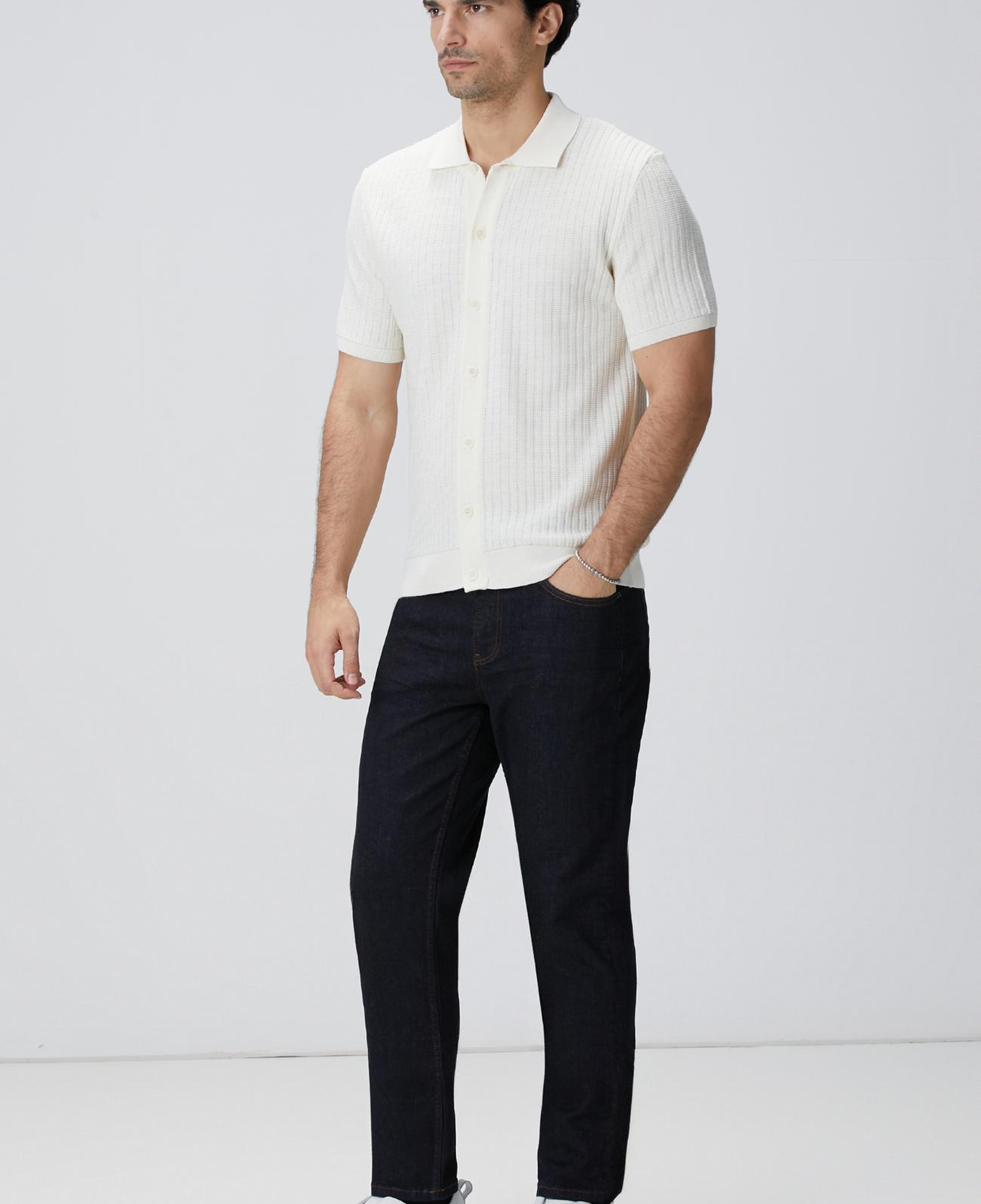 Network Erkek Kırık Beyaz Yün Karışımlı Triko Gömlek