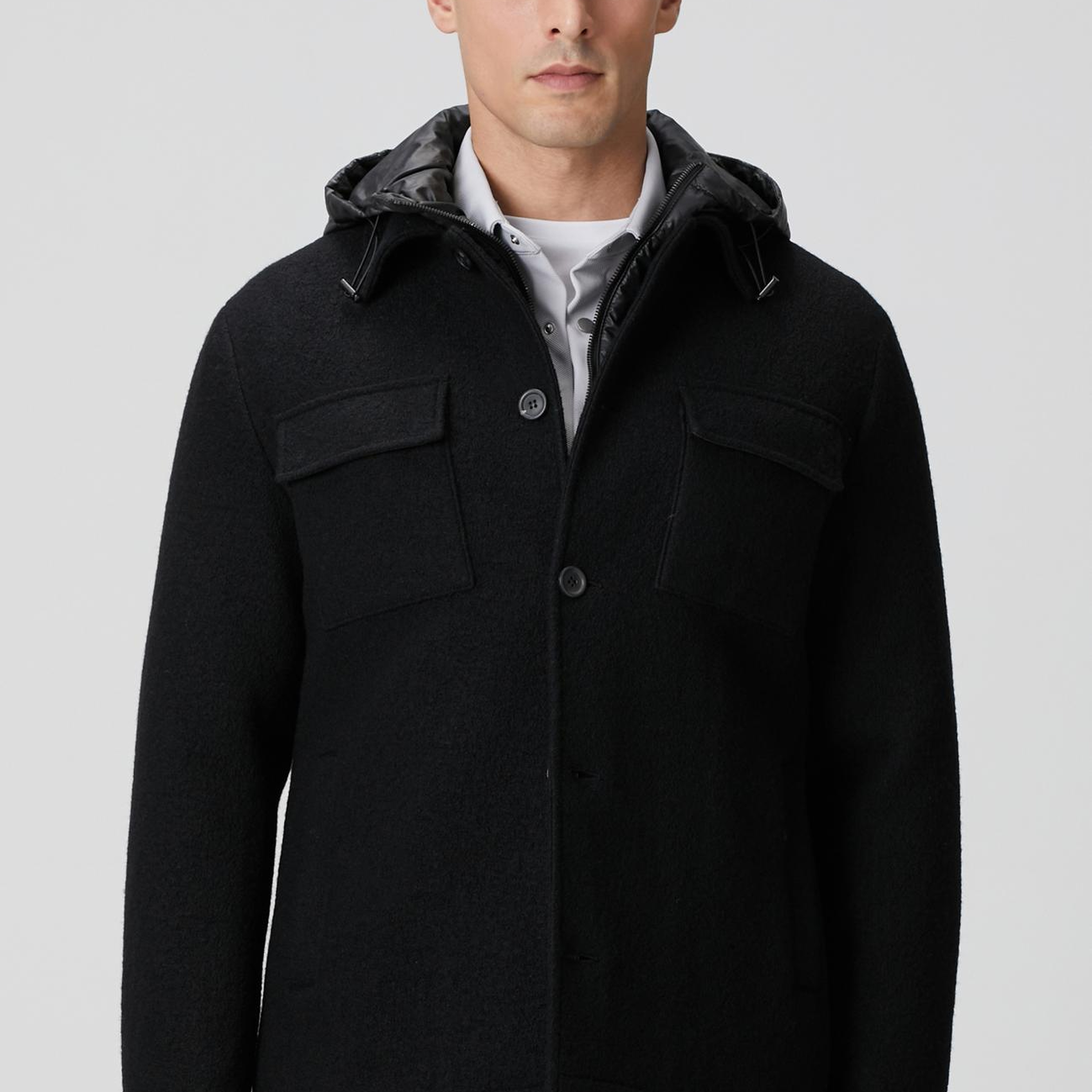 Network Erkek Siyah Yün Çıkma Mostralı Casual Kaban