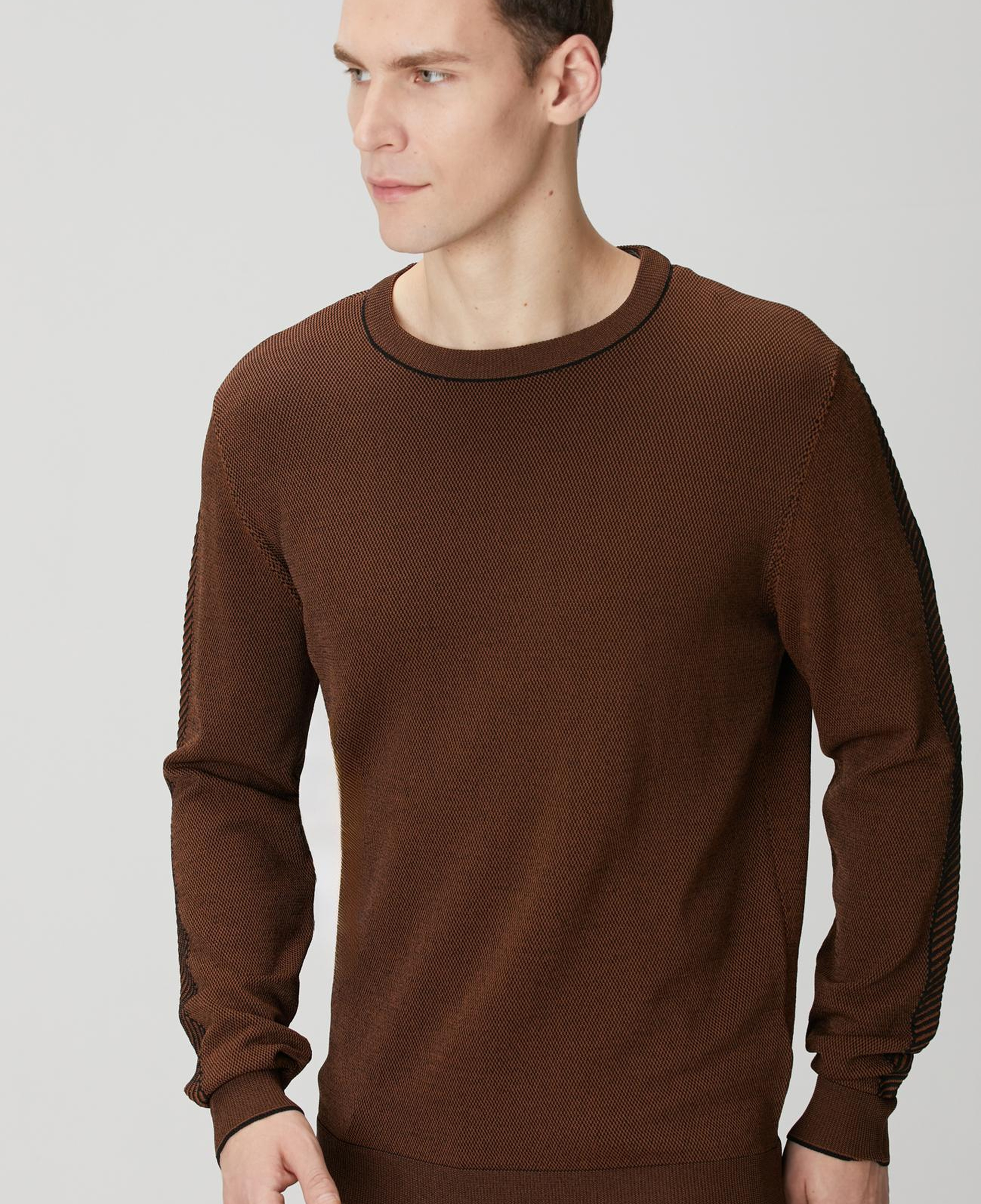 Network Erkek Kahverengi Kolu Jakar Detaylı Triko Kazak