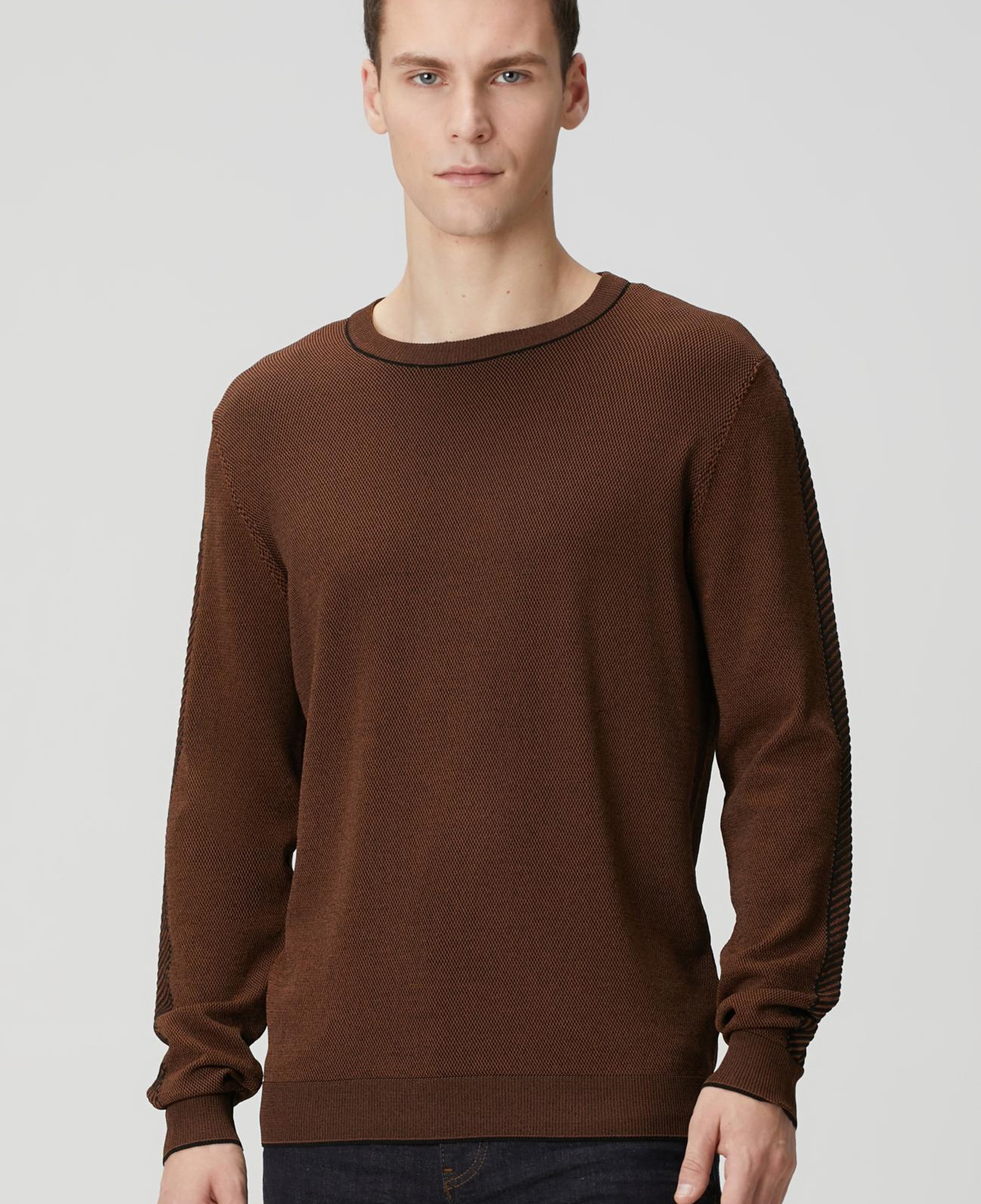 Network Erkek Kahverengi Kolu Jakar Detaylı Triko Kazak