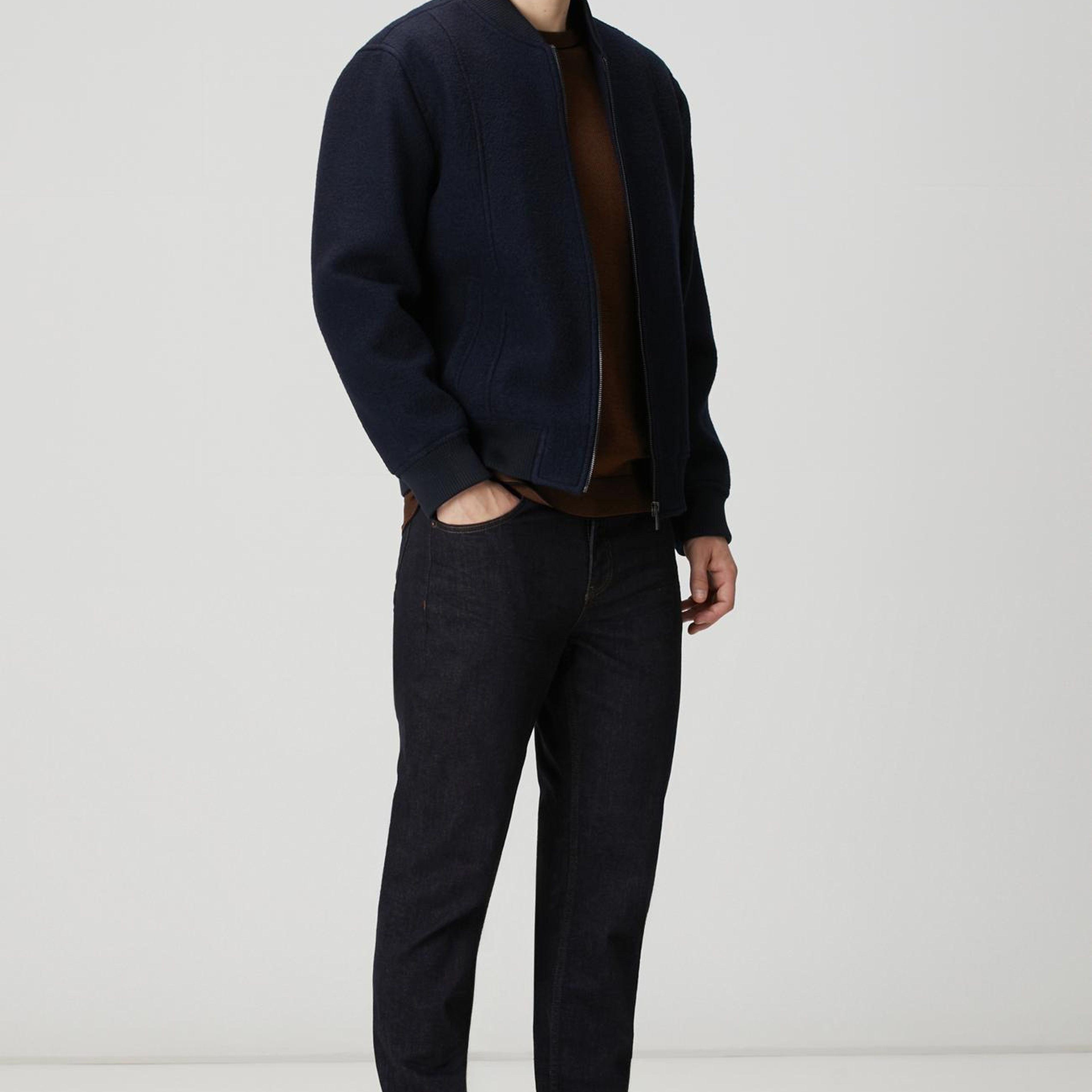 Network Erkek Kahverengi Kolu Jakar Detaylı Triko Kazak