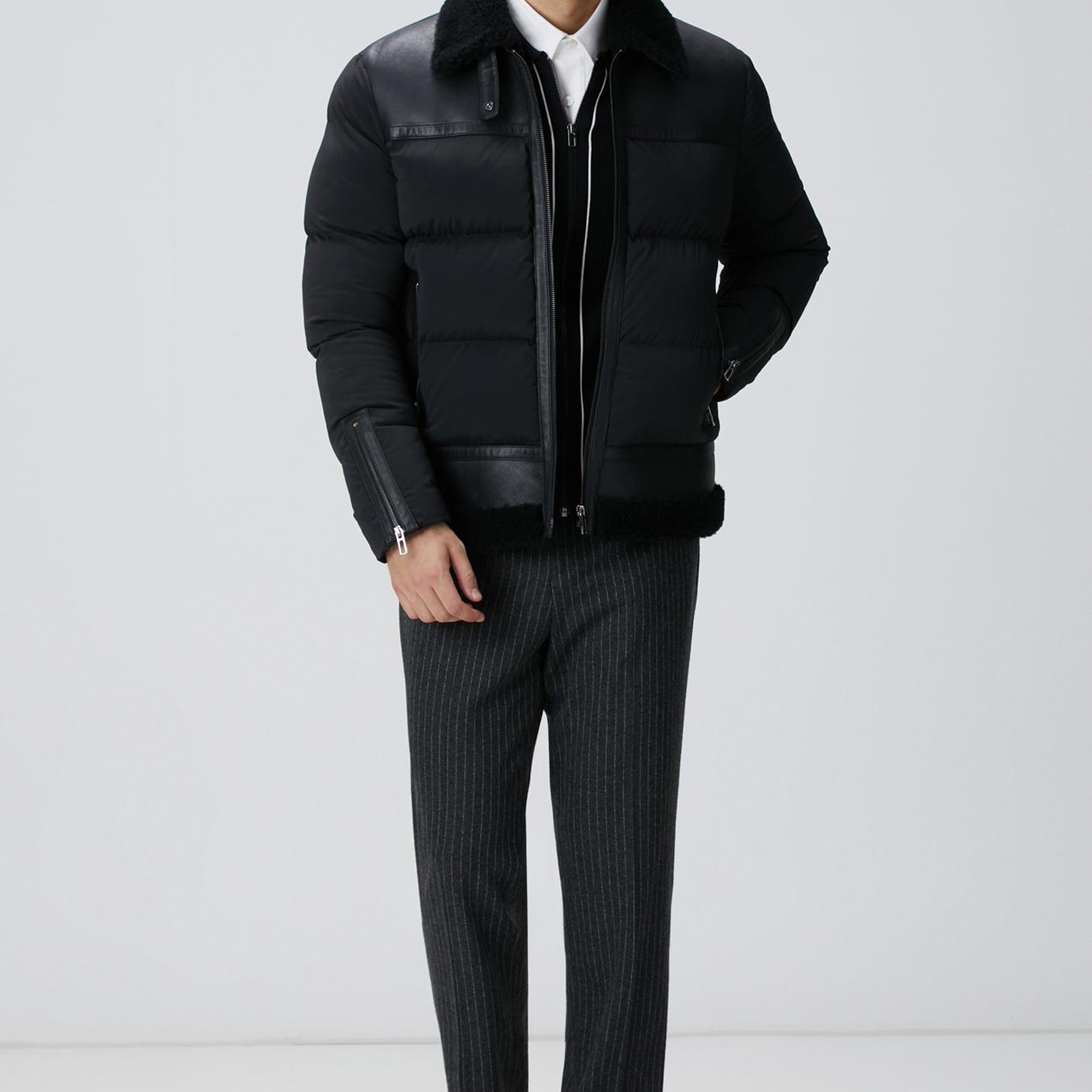 Network Erkek Siyah Kürklü Deri Detaylı Mont