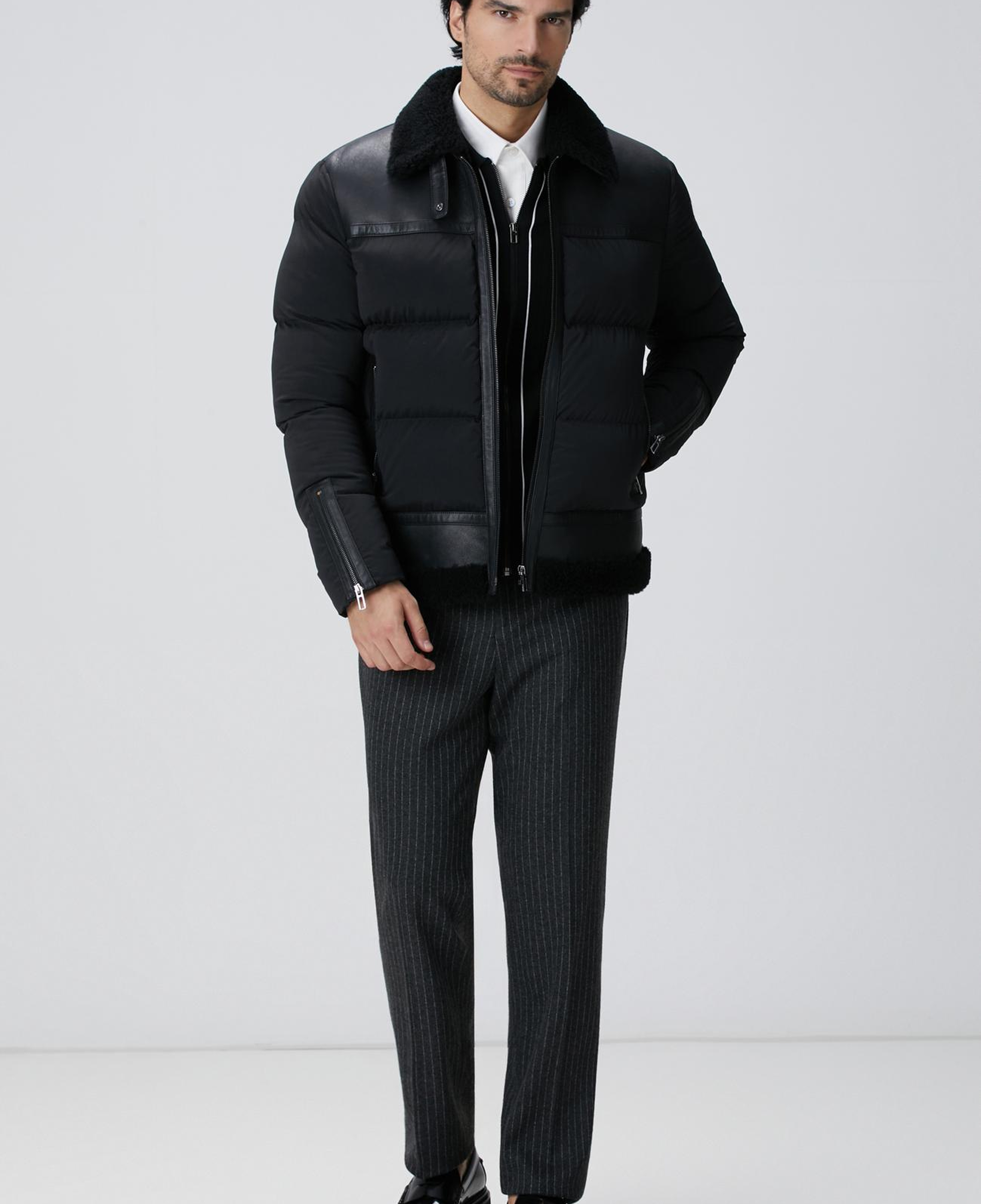 Network Erkek Siyah Kürklü Deri Detaylı Mont