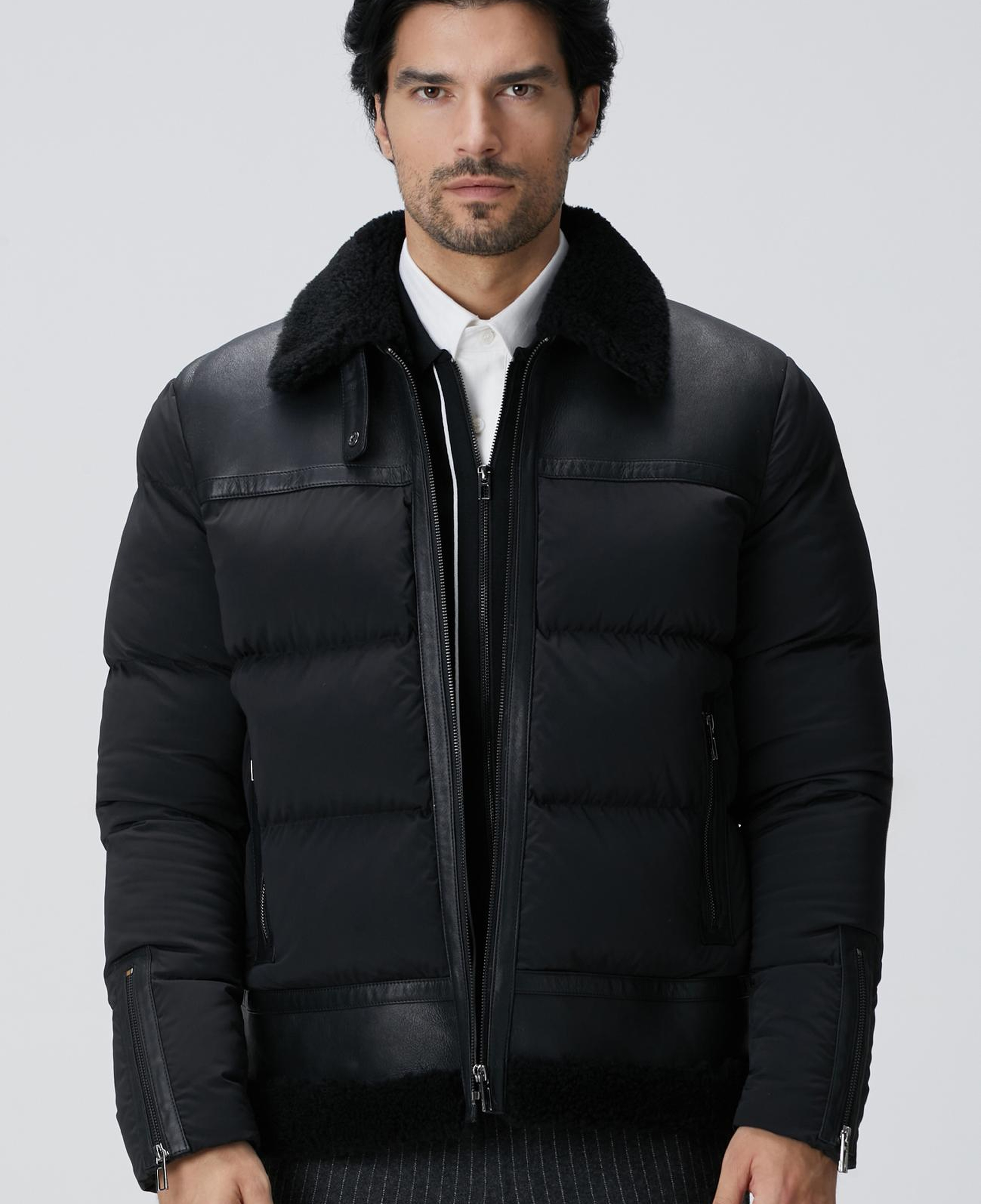 Network Erkek Siyah Kürklü Deri Detaylı Mont