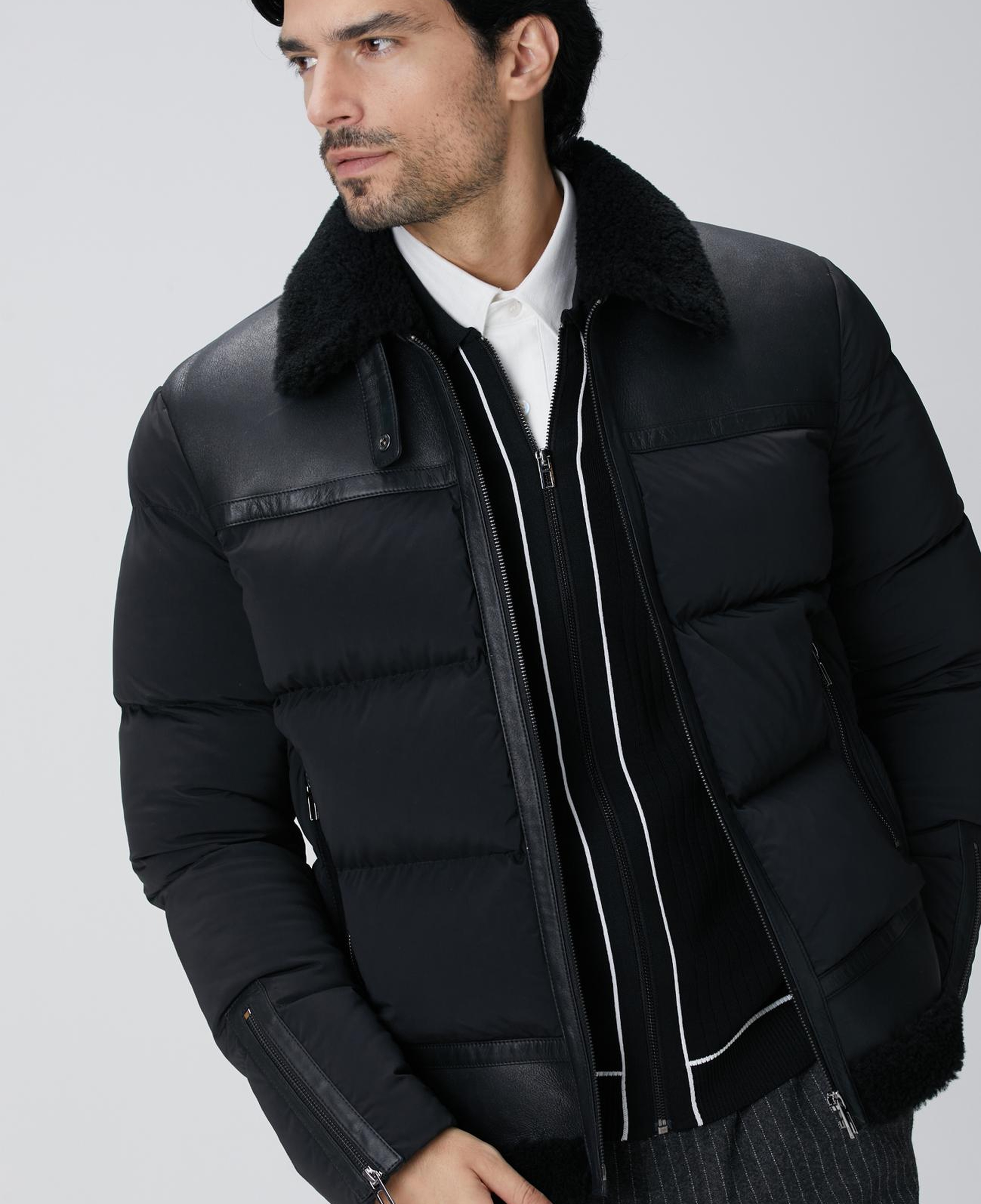 Network Erkek Siyah Kürklü Deri Detaylı Mont