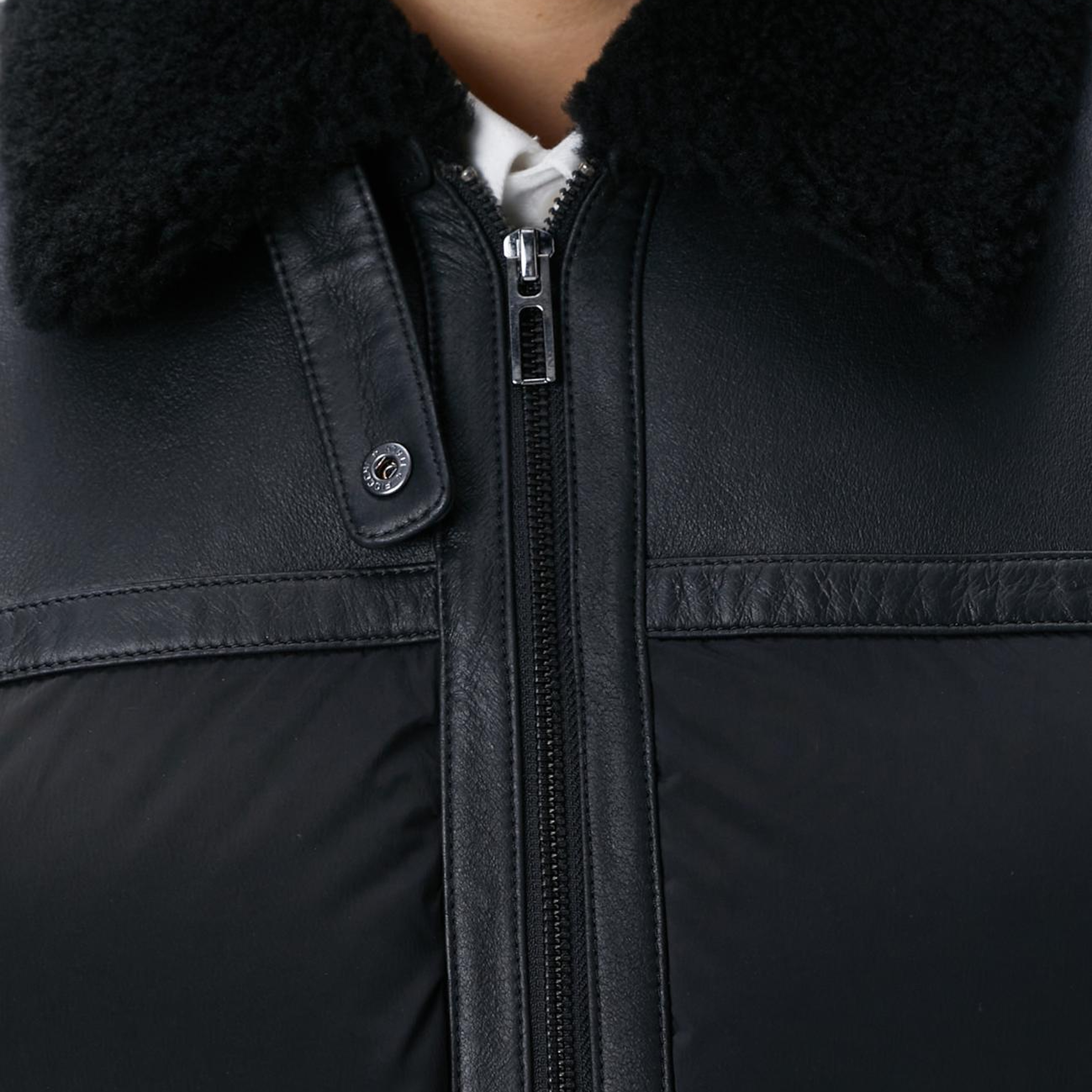 Network Erkek Siyah Kürklü Deri Detaylı Mont