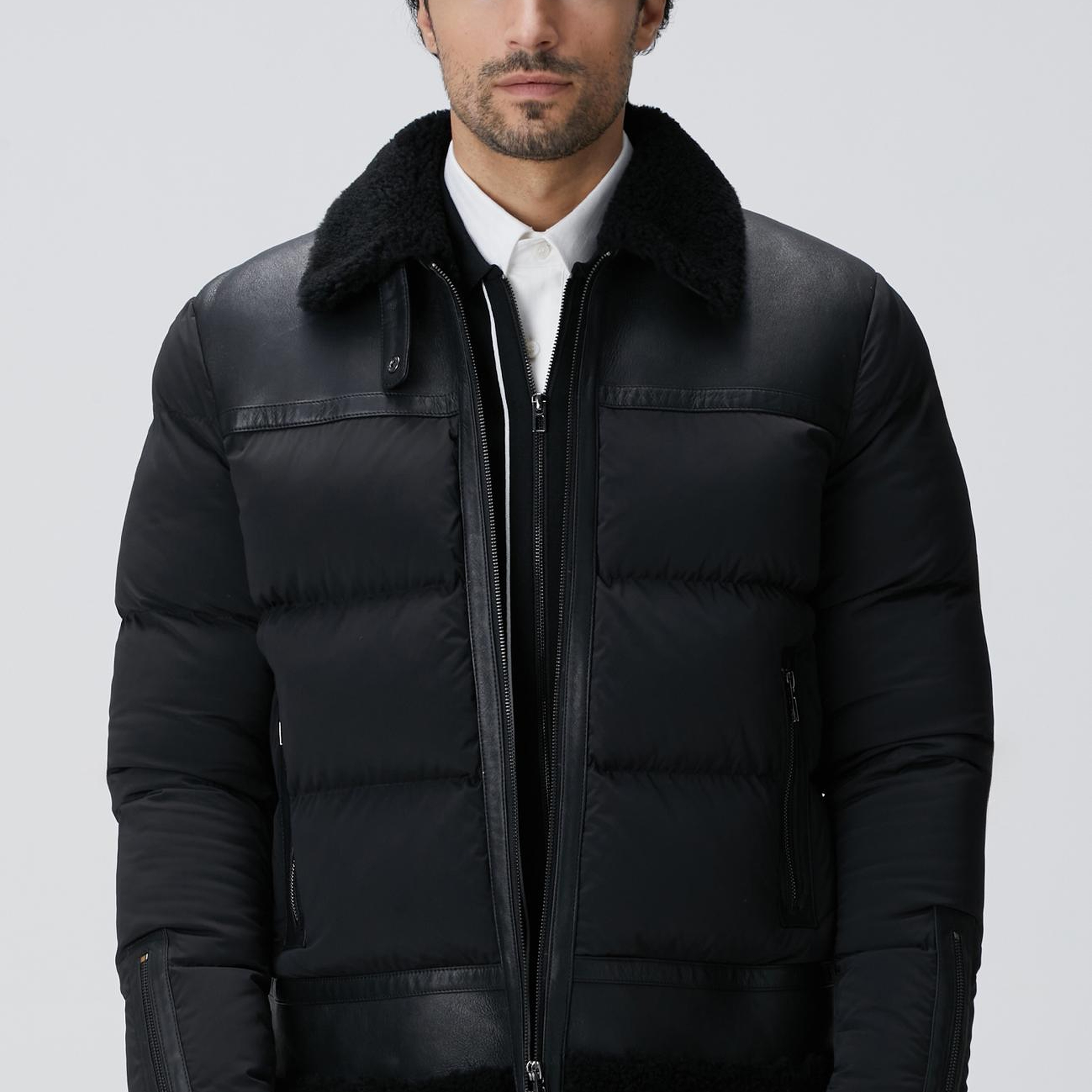 Network Erkek Siyah Kürklü Deri Detaylı Mont