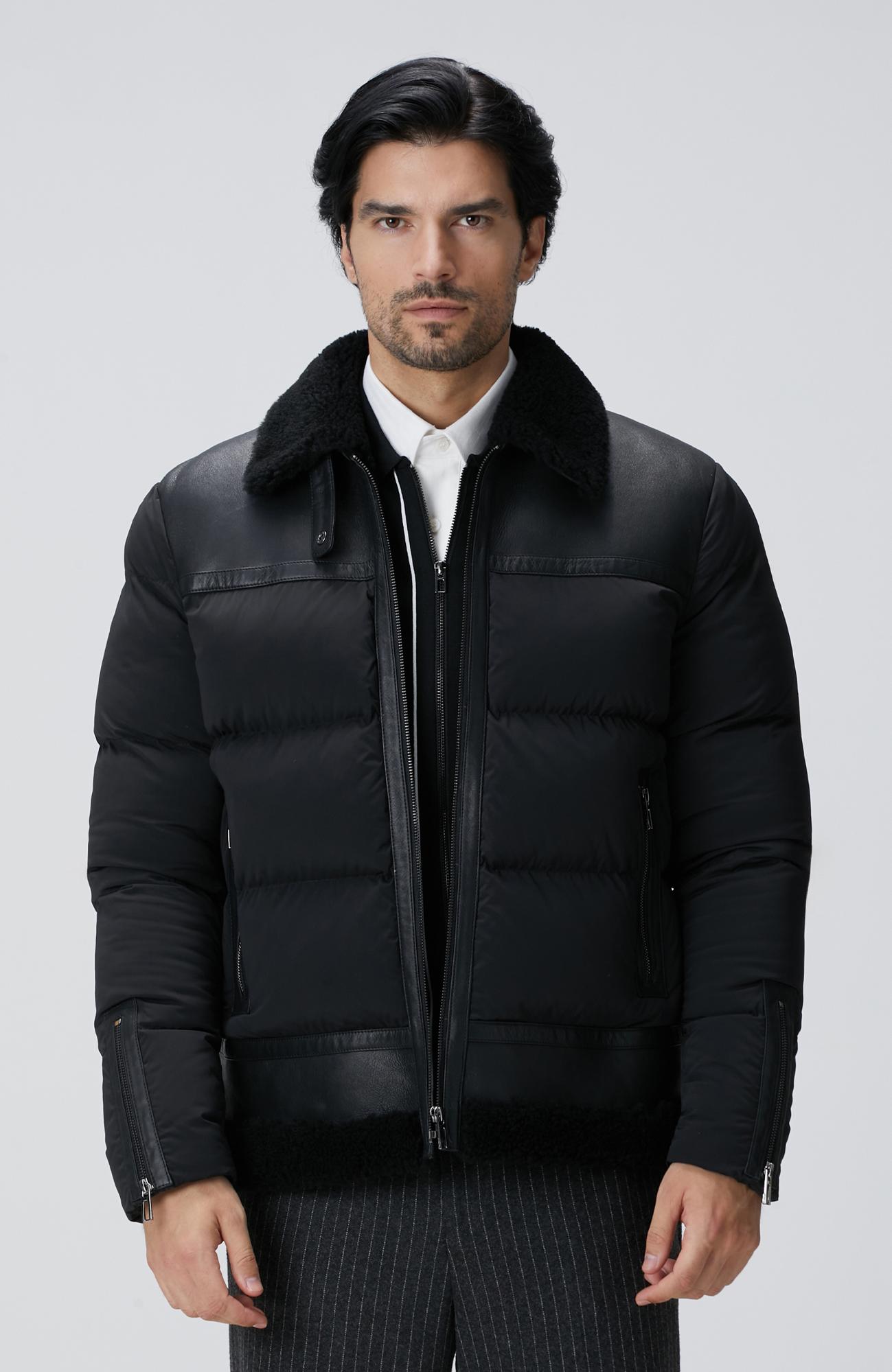 Network Erkek Siyah Kürklü Deri Detaylı Mont