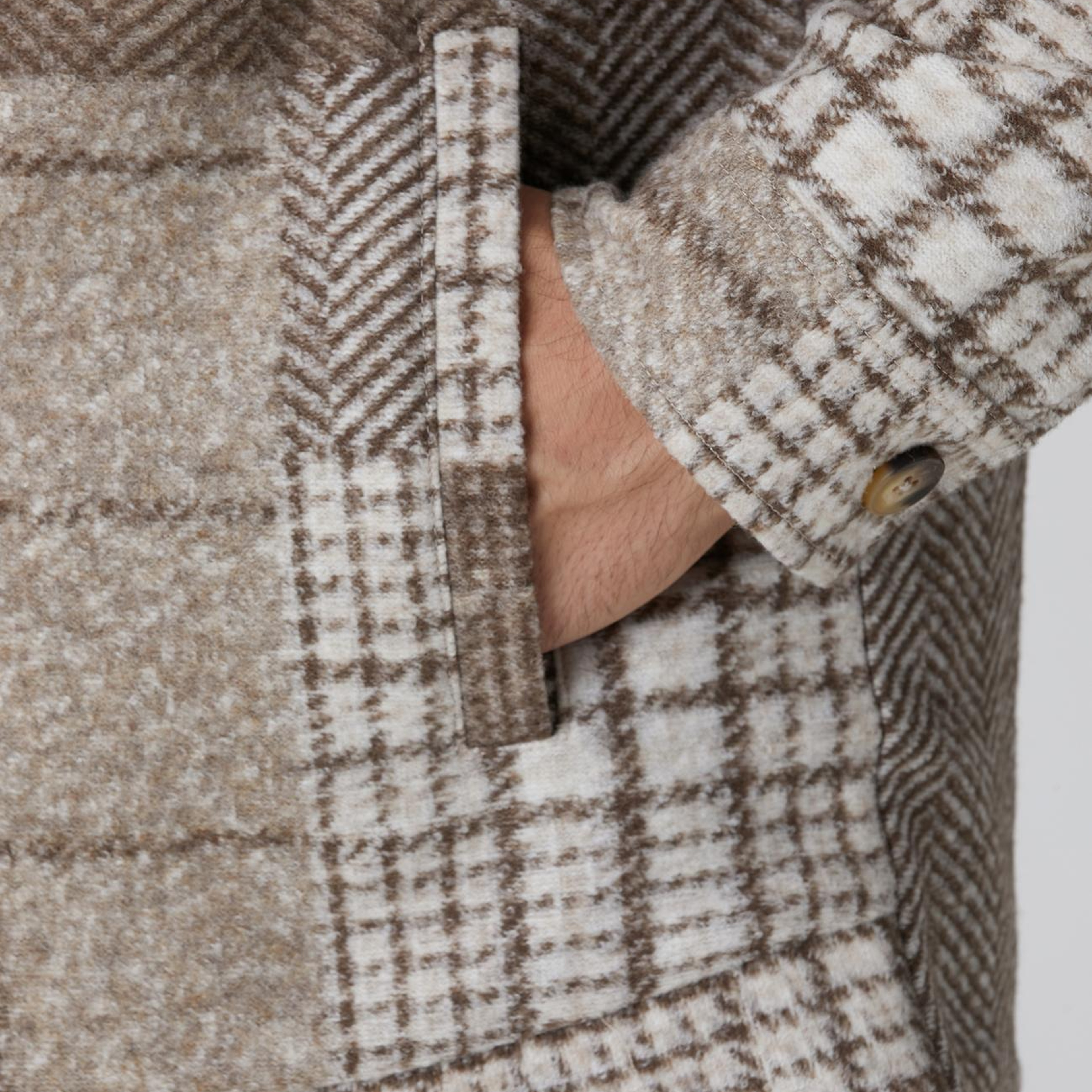 Network Erkek Bej Desenli Yün Karışımlı Dış Gömlek