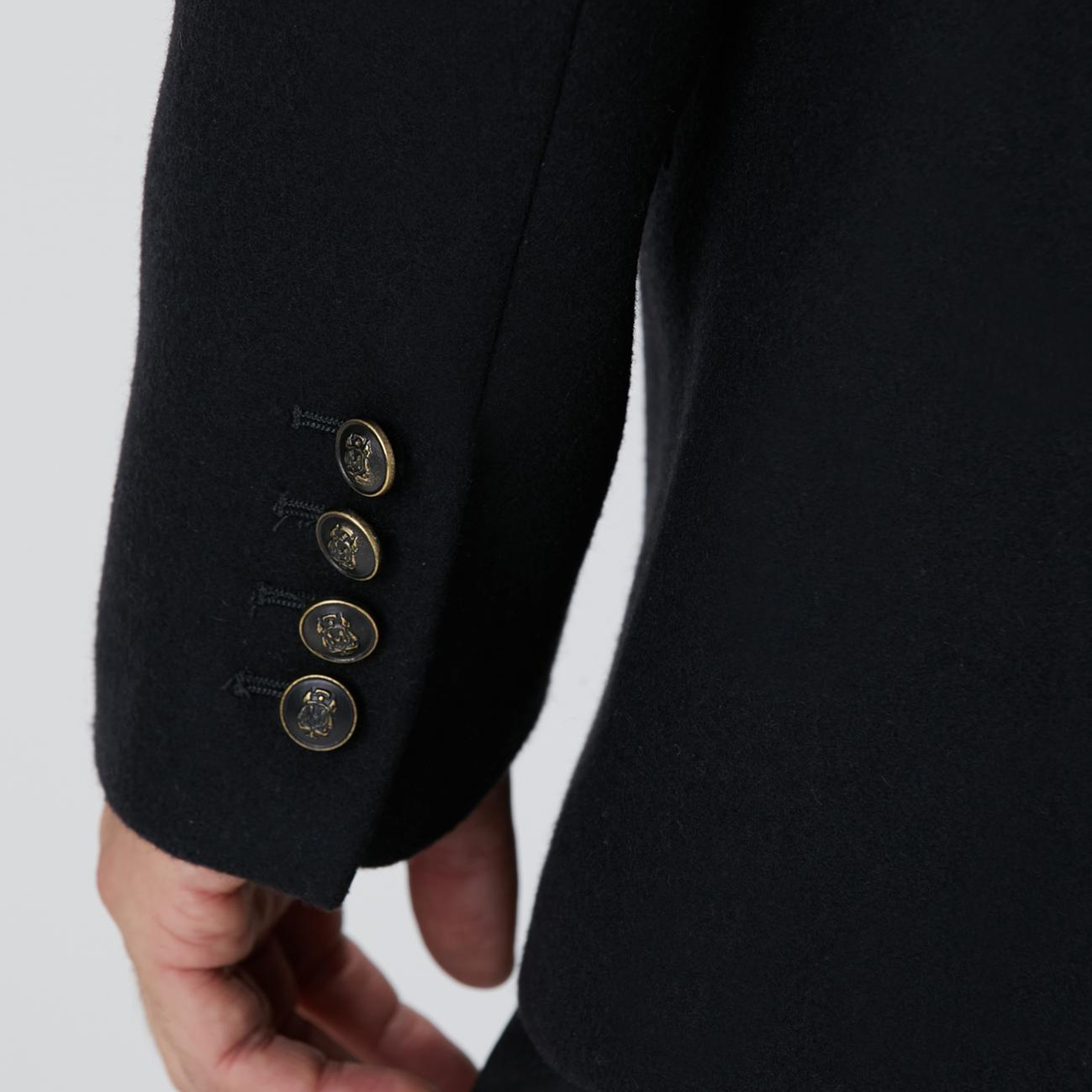 Network Erkek Siyah Kruvaze Yakası Kürklü Gemici Kaban