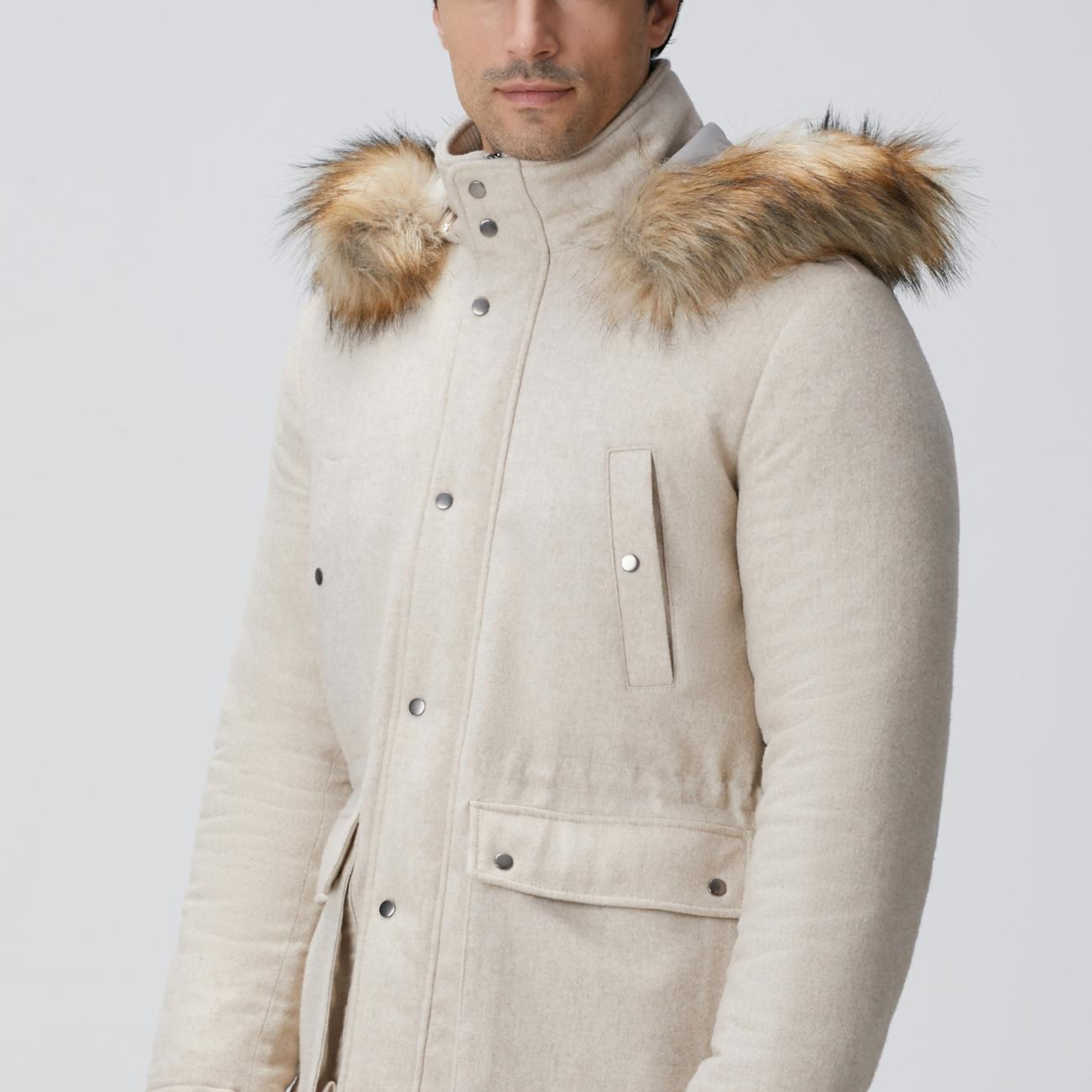 Network Erkek Taş Yün Kaşmir Karışımlı Casual Kaban