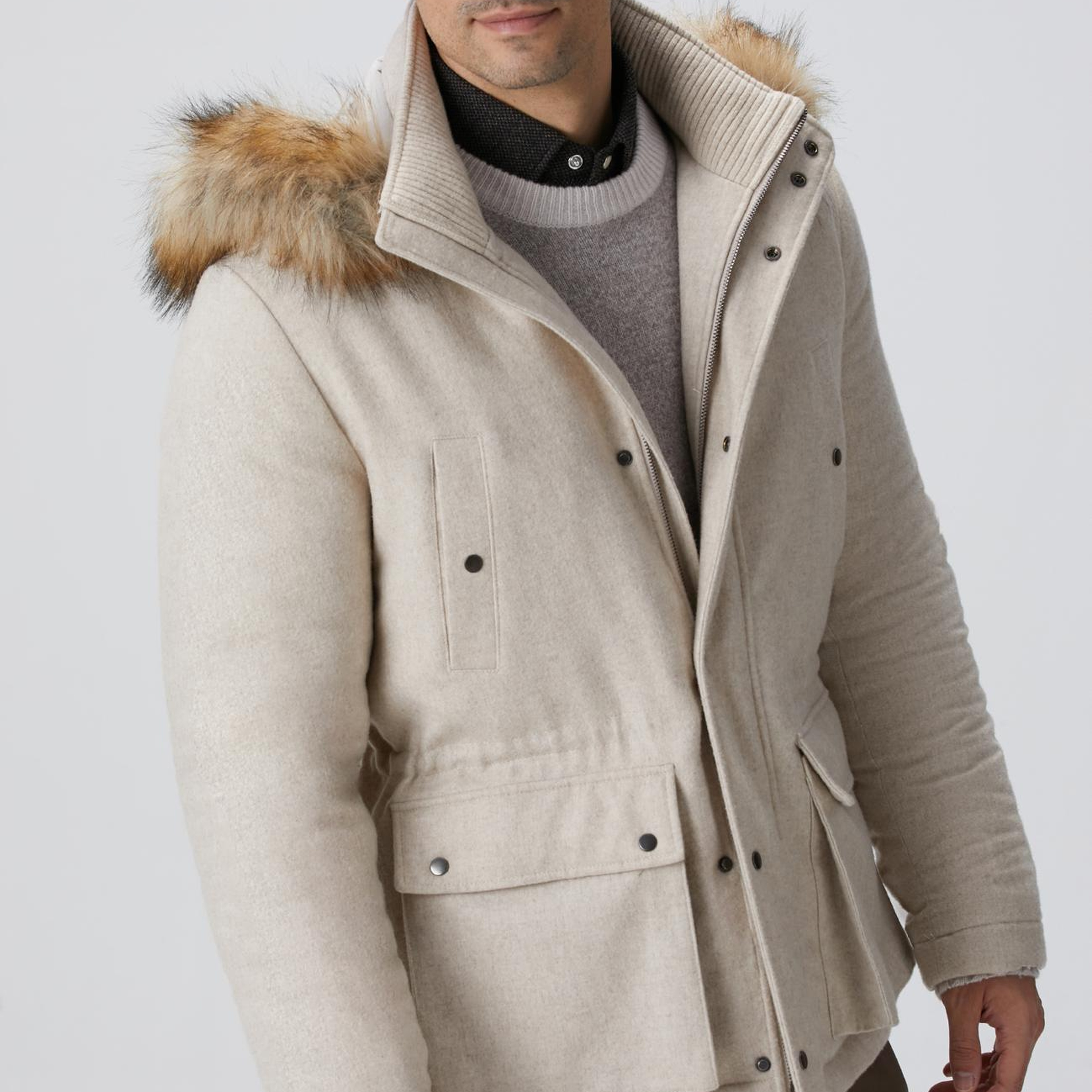 Network Erkek Taş Yün Kaşmir Karışımlı Casual Kaban