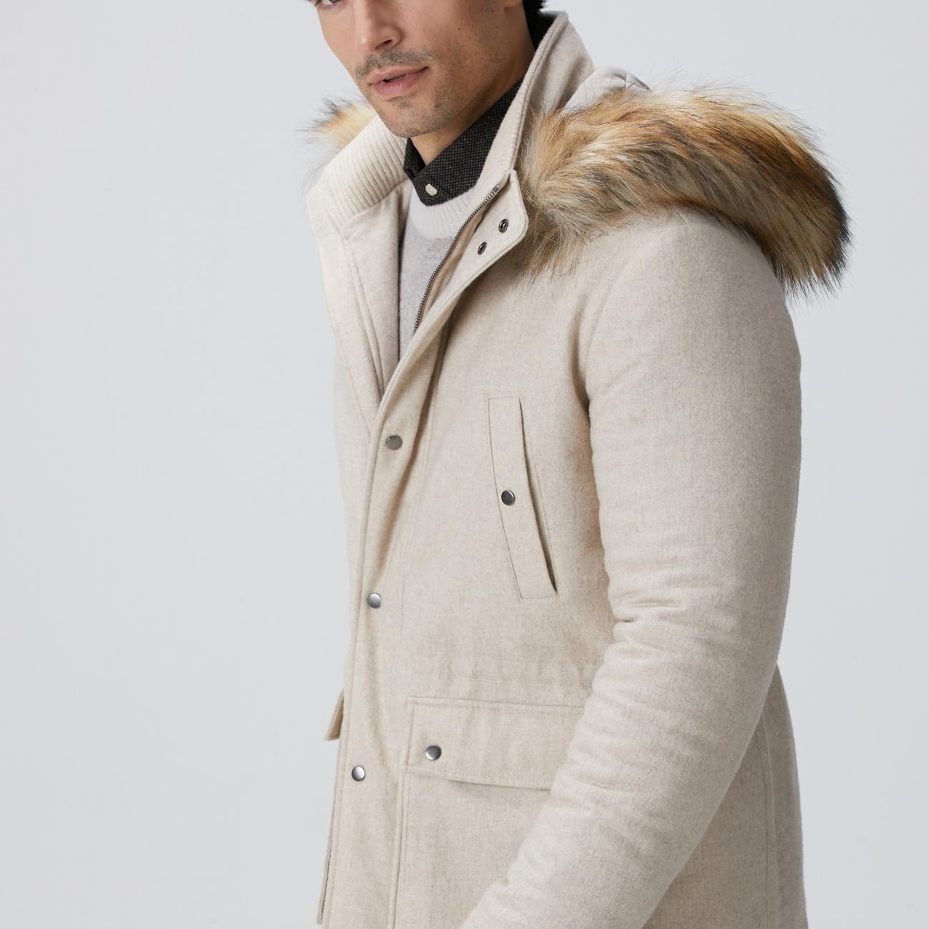 Network Erkek Taş Yün Kaşmir Karışımlı Casual Kaban