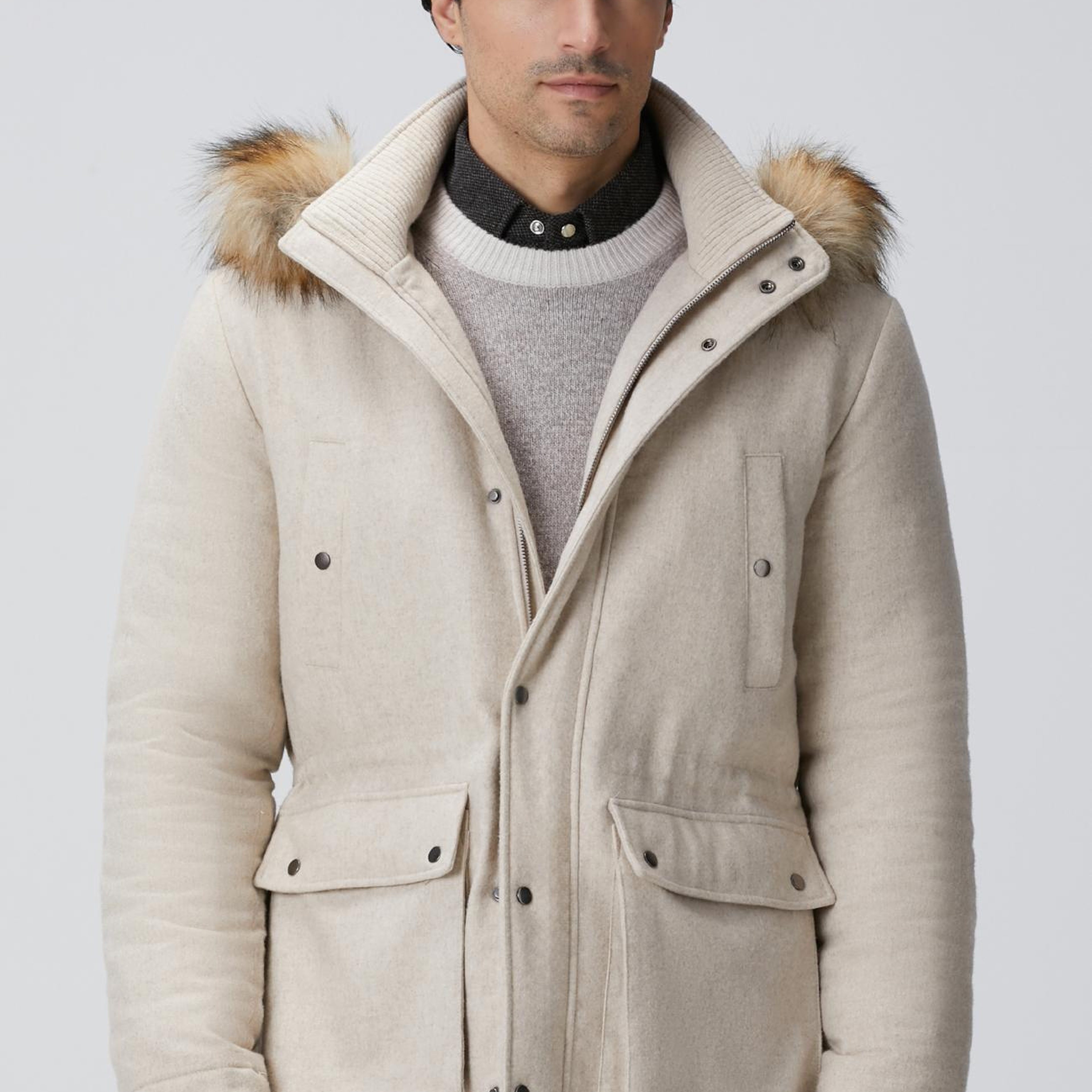 Network Erkek Taş Yün Kaşmir Karışımlı Casual Kaban