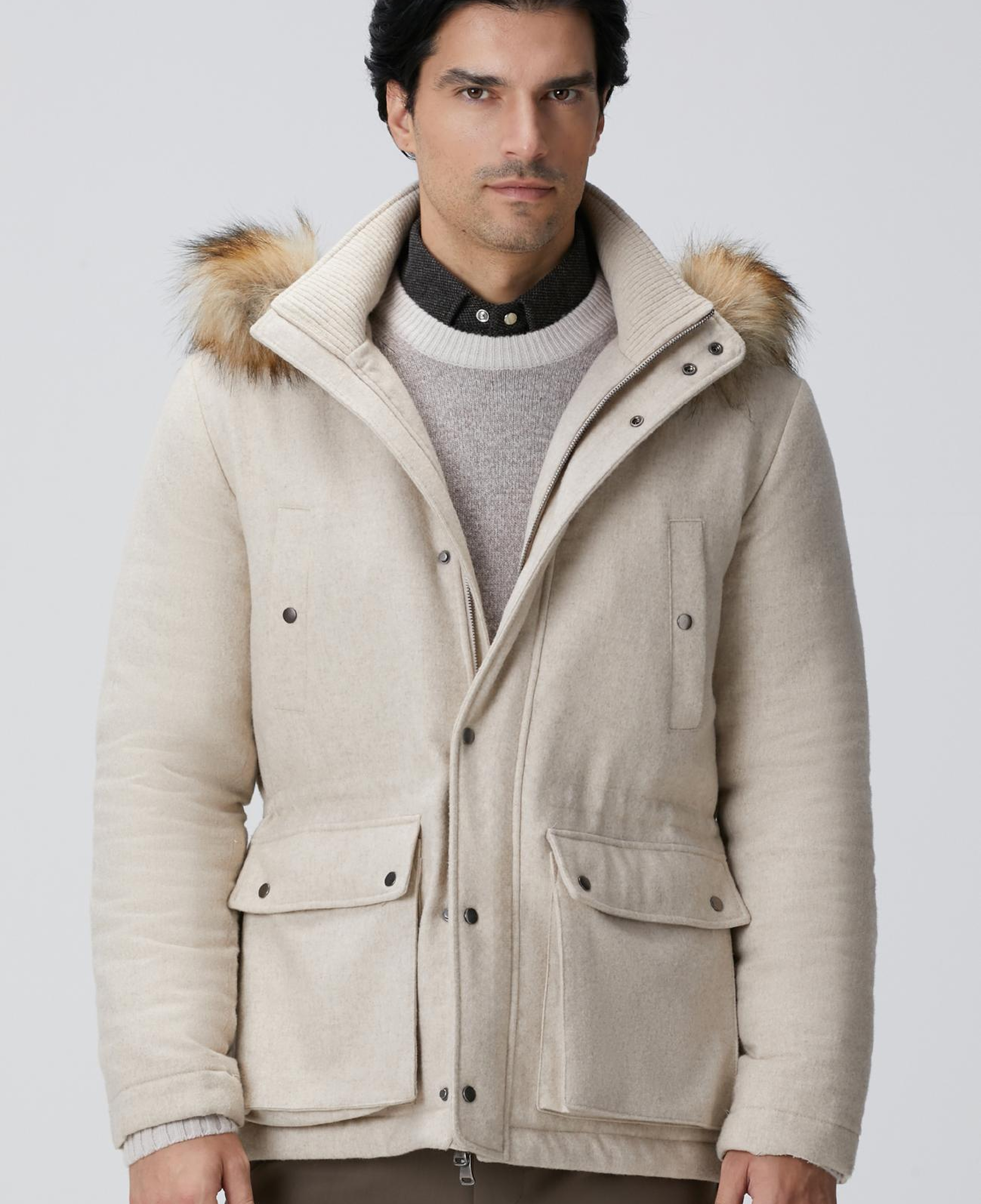 Network Erkek Taş Yün Kaşmir Karışımlı Casual Kaban