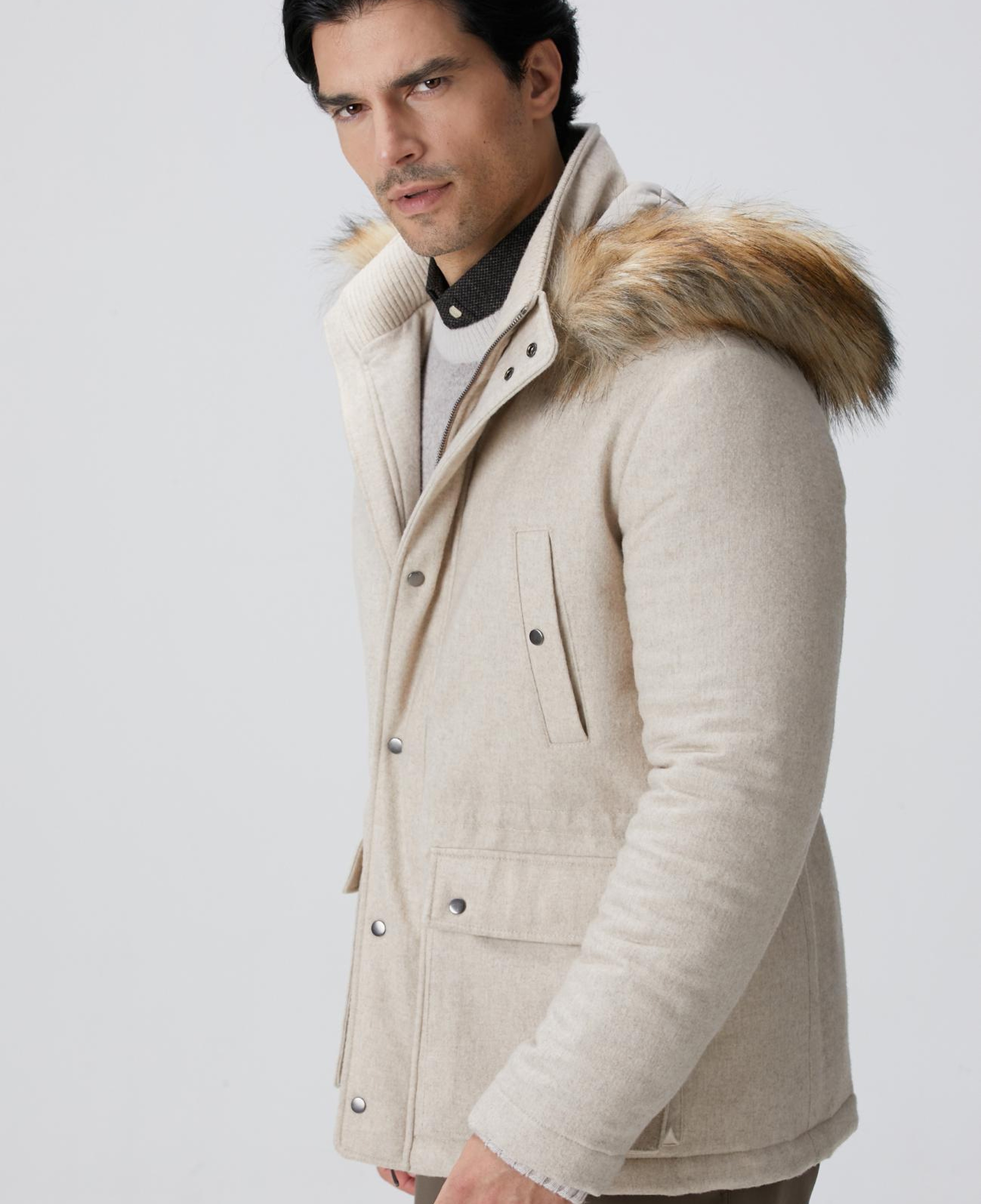 Network Erkek Taş Yün Kaşmir Karışımlı Casual Kaban