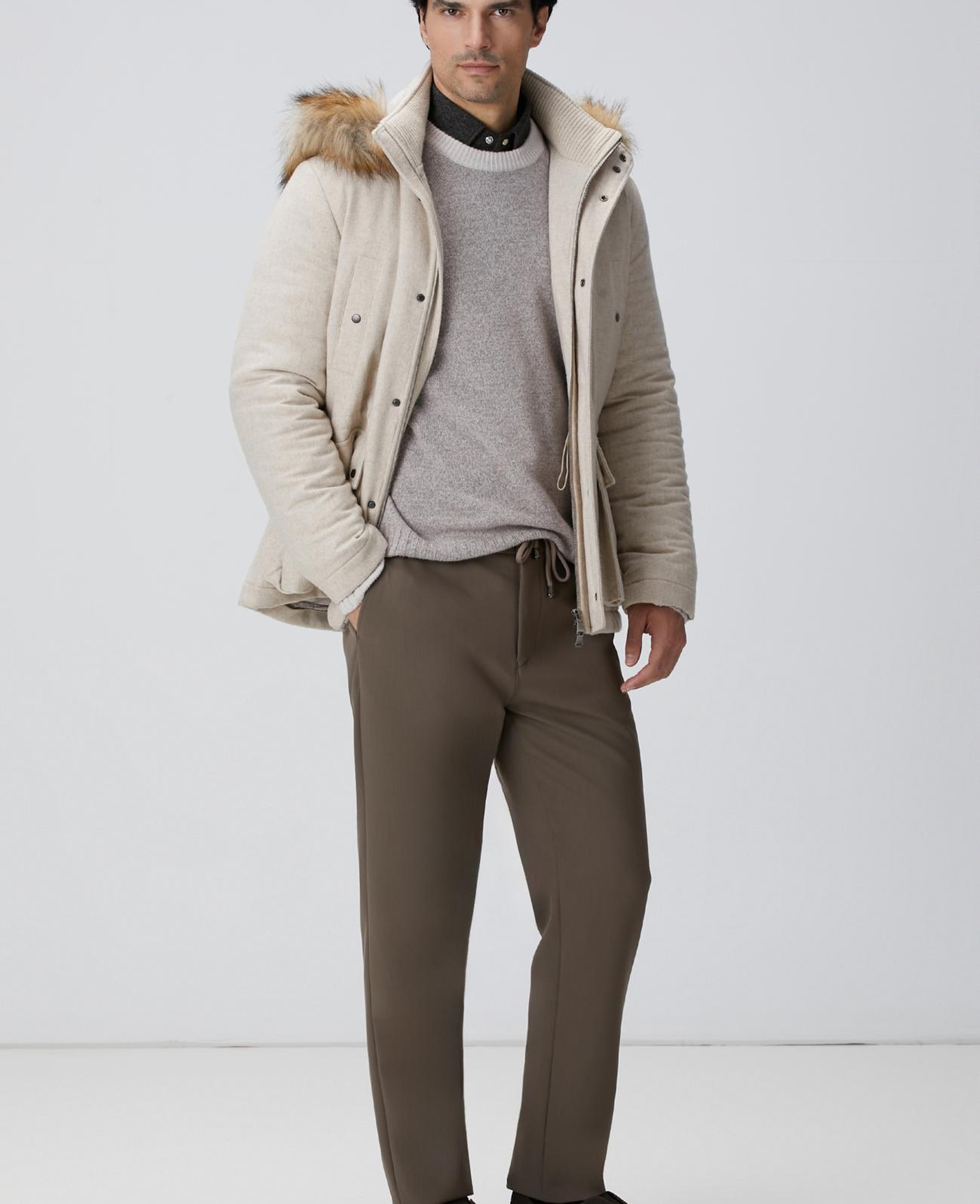 Network Erkek Taş Yün Kaşmir Karışımlı Casual Kaban