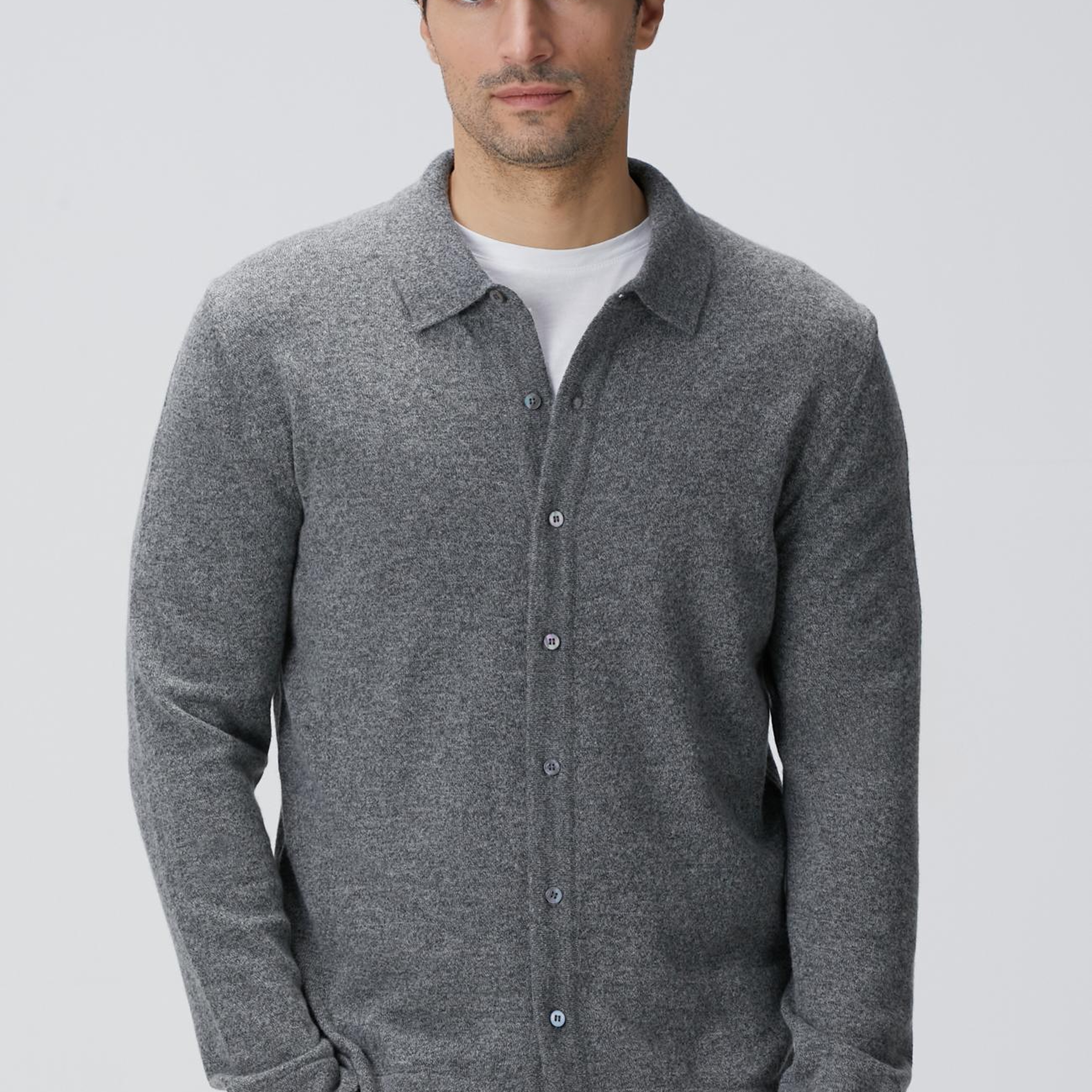 Network Erkek Gri Melanj Yün Karışımlı Triko Gömlek