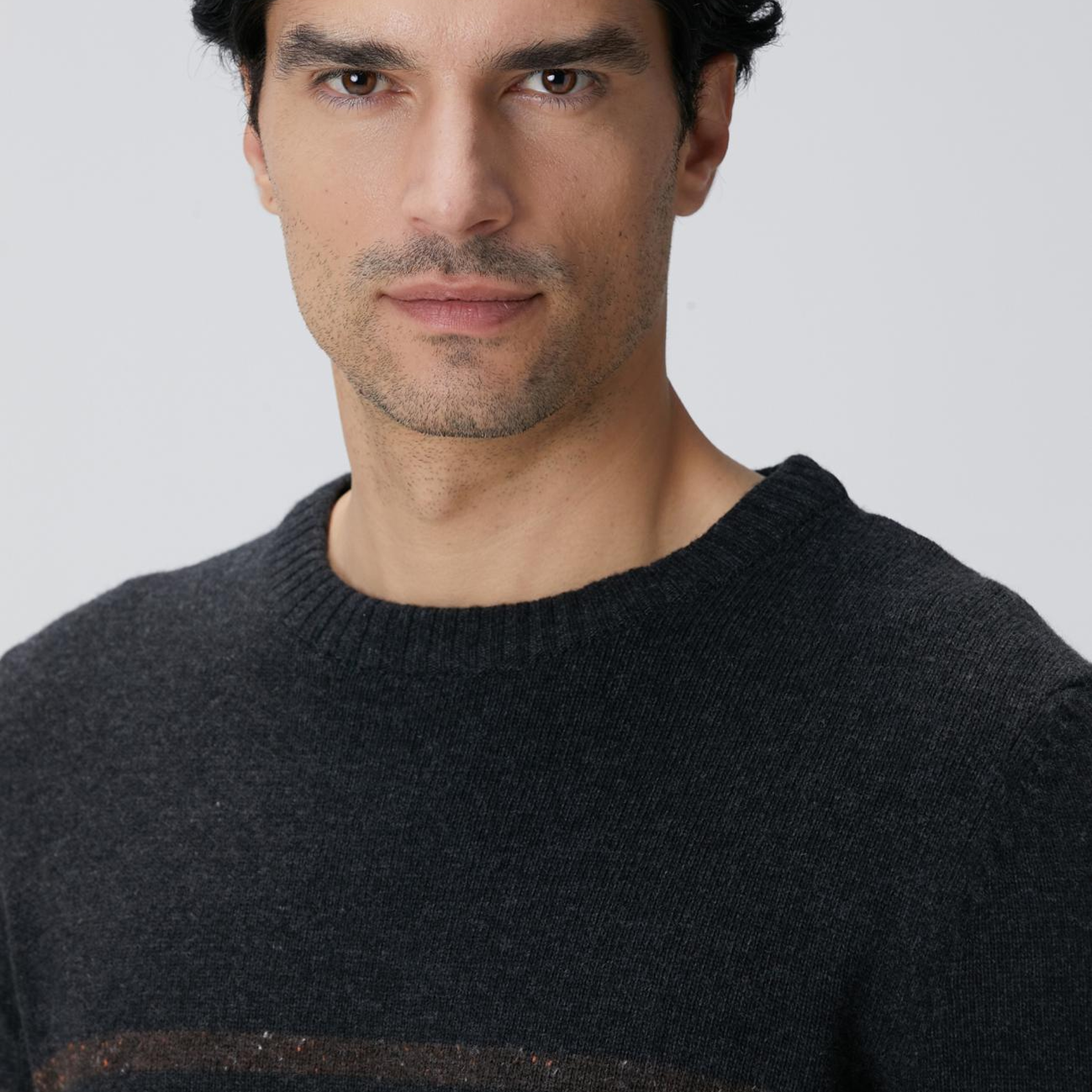 Network Erkek Antrasit Çizgi Desenli Yün Kaşmir Karışımlı Kazak