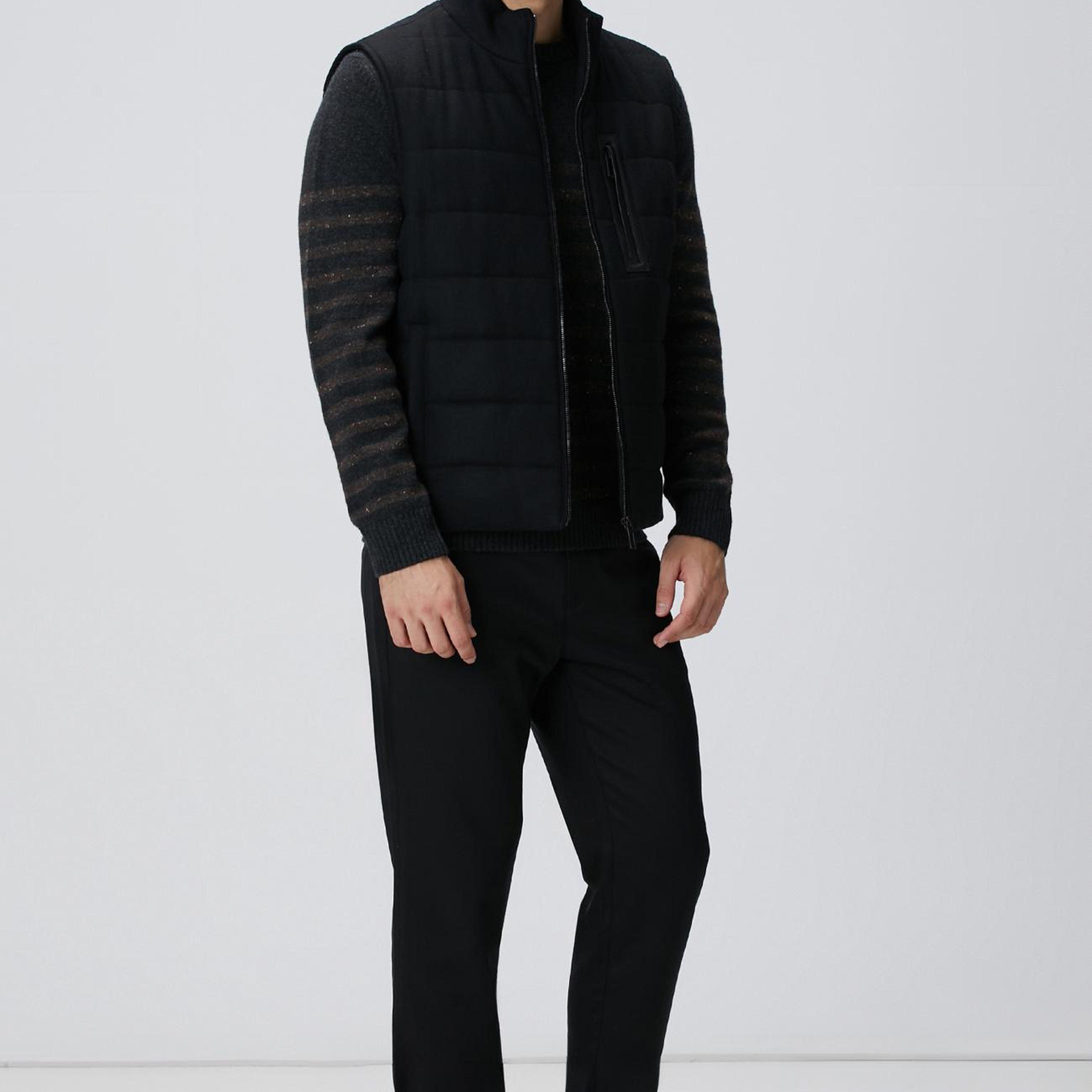 Network Erkek Antrasit Çizgi Desenli Yün Kaşmir Karışımlı Kazak