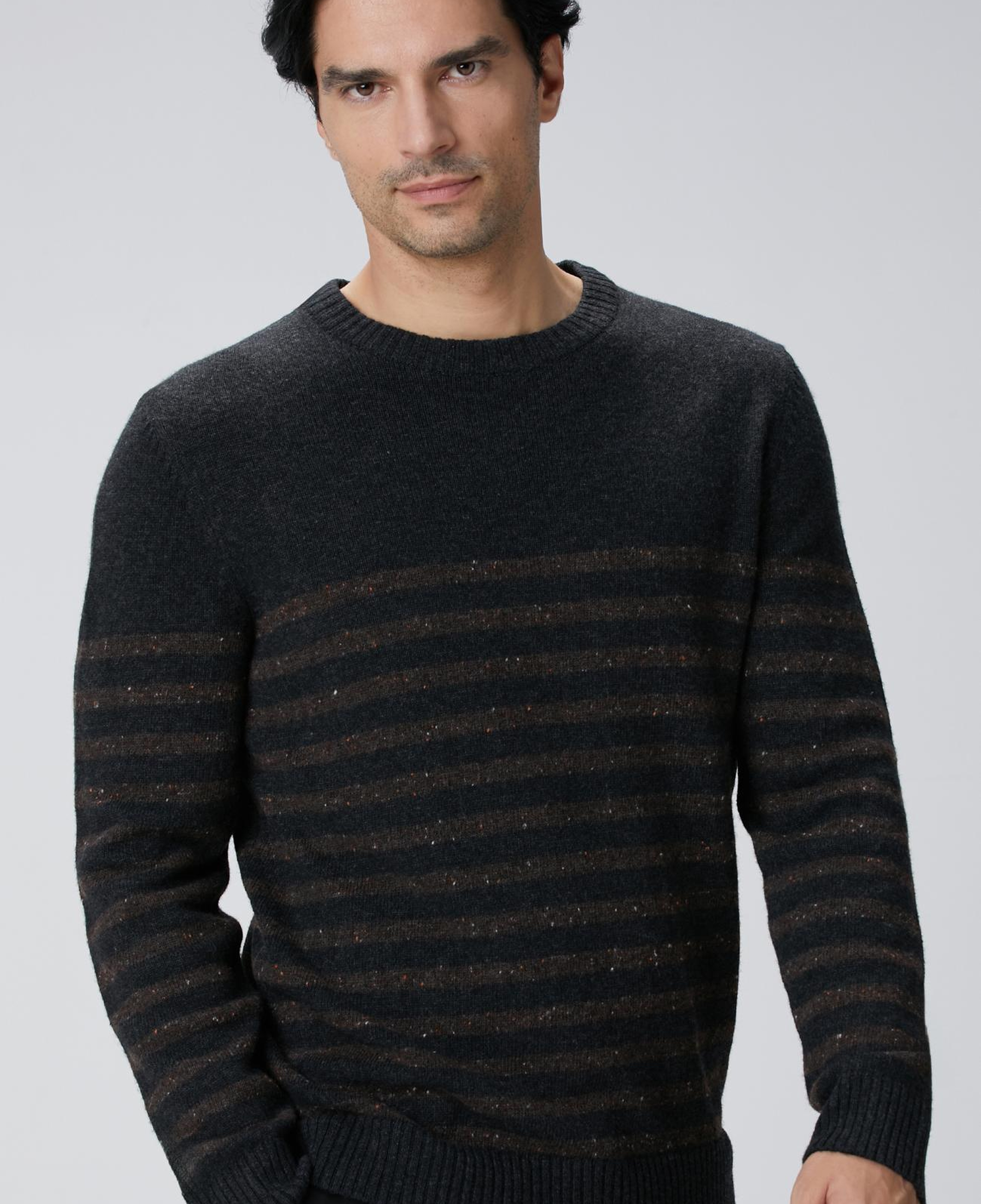 Network Erkek Antrasit Çizgi Desenli Yün Kaşmir Karışımlı Kazak
