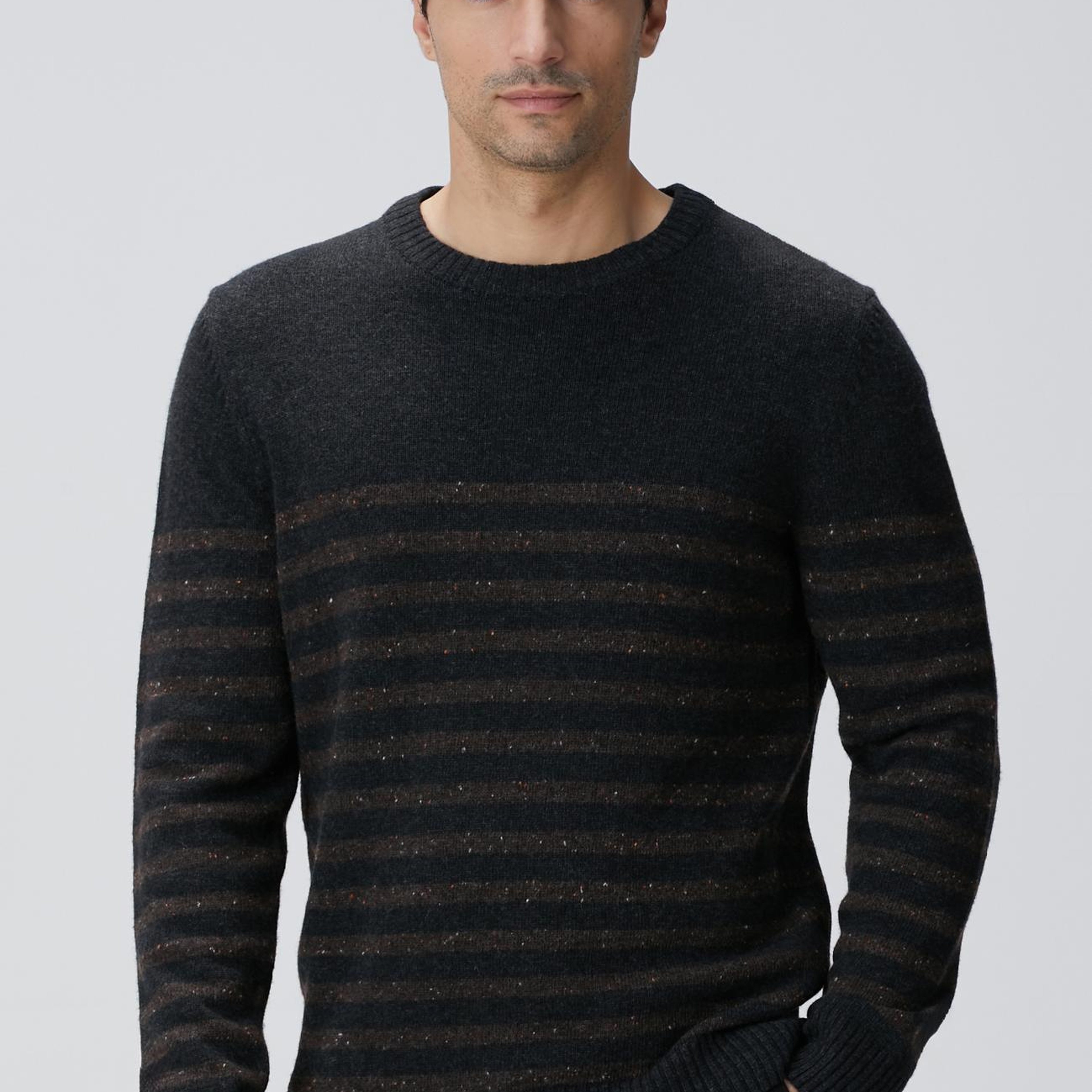 Network Erkek Antrasit Çizgi Desenli Yün Kaşmir Karışımlı Kazak