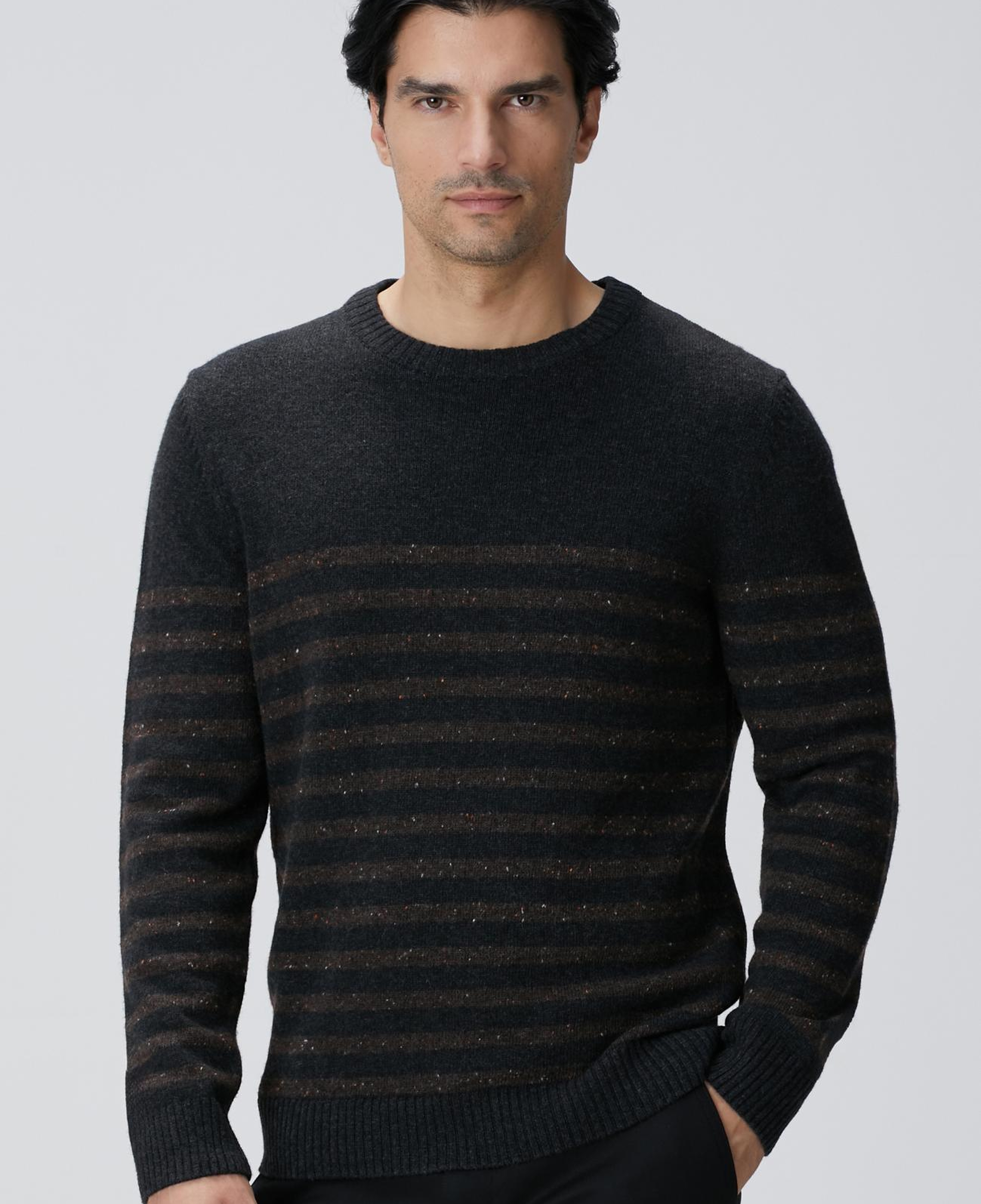 Network Erkek Antrasit Çizgi Desenli Yün Kaşmir Karışımlı Kazak