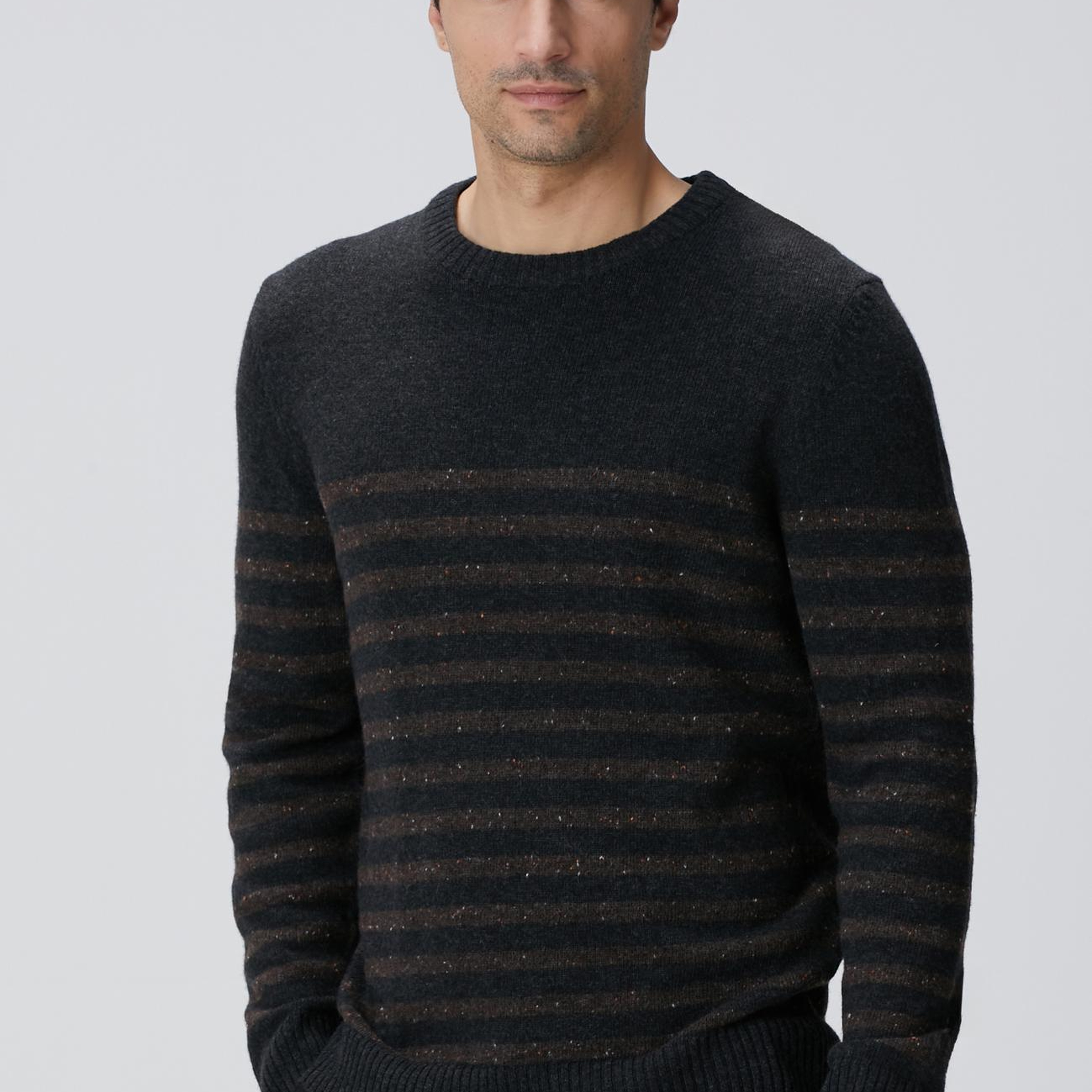 Network Erkek Antrasit Çizgi Desenli Yün Kaşmir Karışımlı Kazak