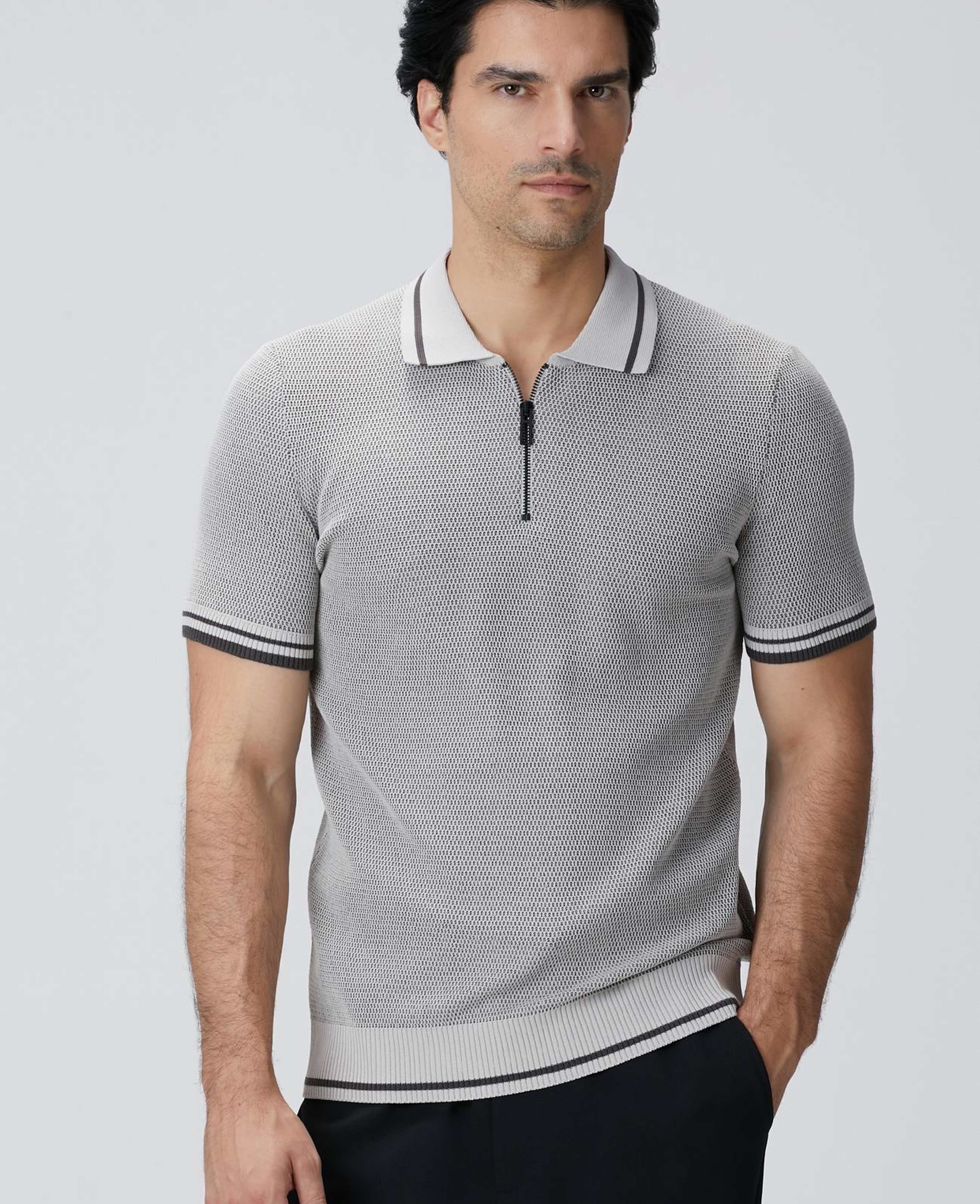 Network Erkek N-Tech Taş Polo Yaka Petek Desenli Triko Kazak