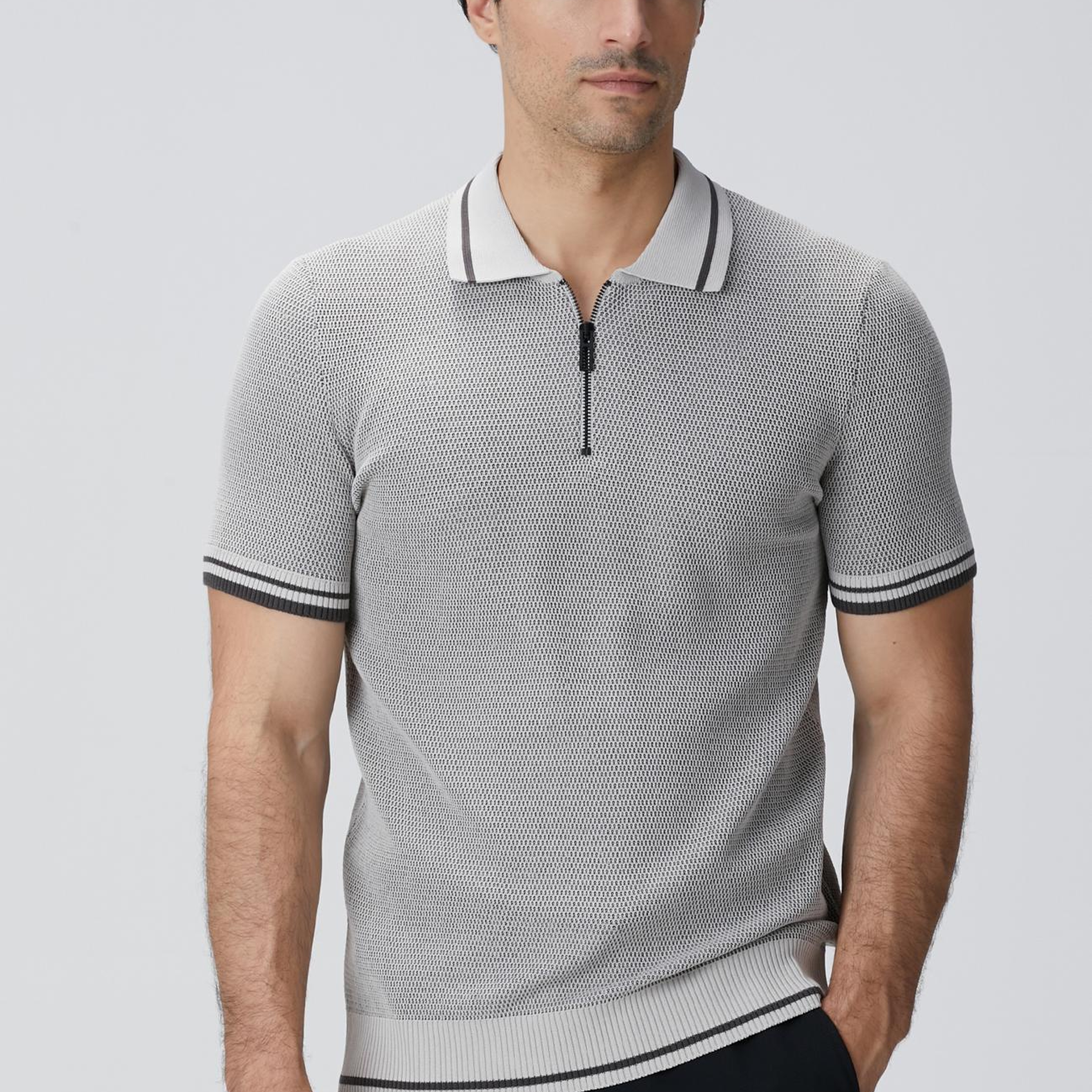 Network Erkek N-Tech Taş Polo Yaka Petek Desenli Triko Kazak