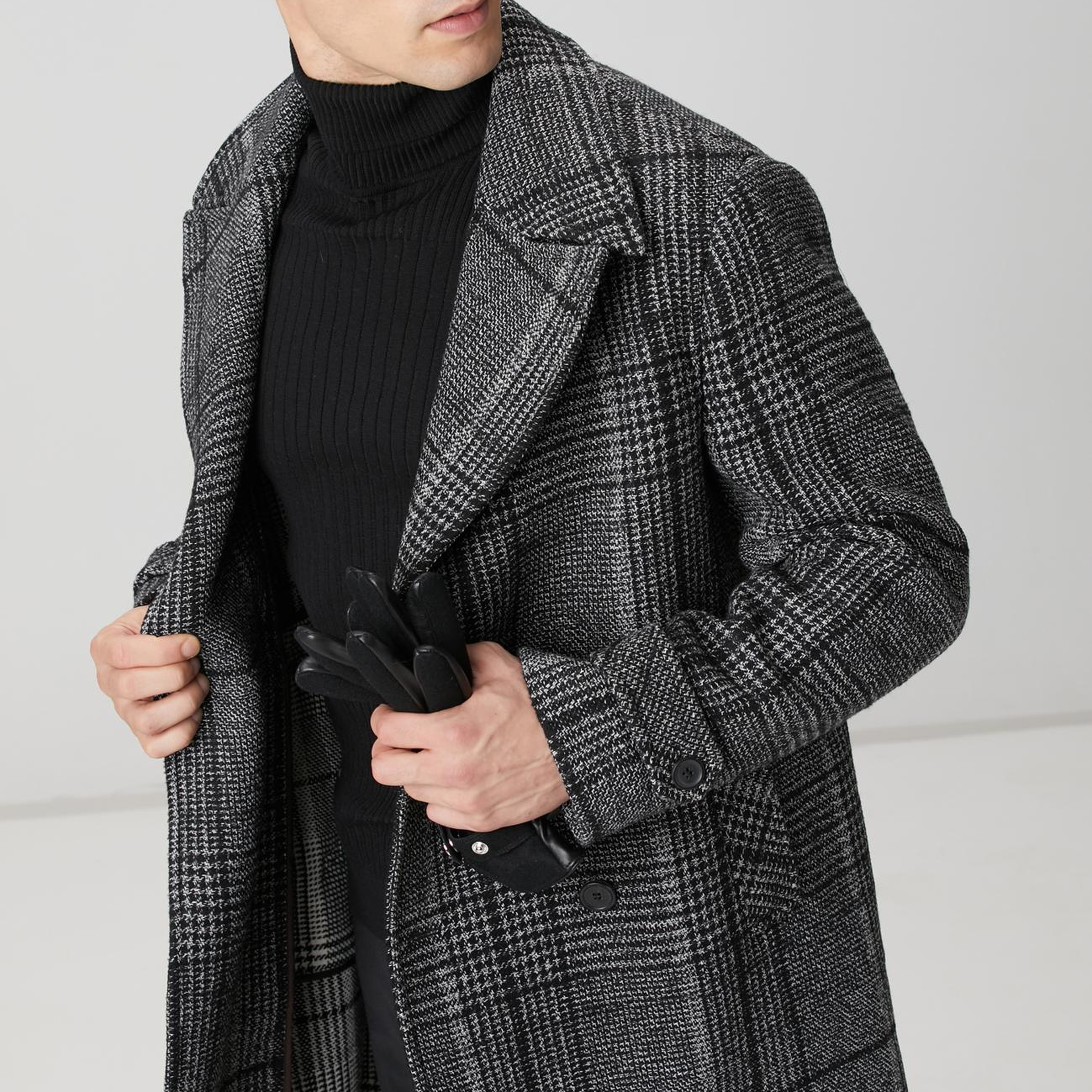 Network Erkek Siyah Yün Karışımlı Palto