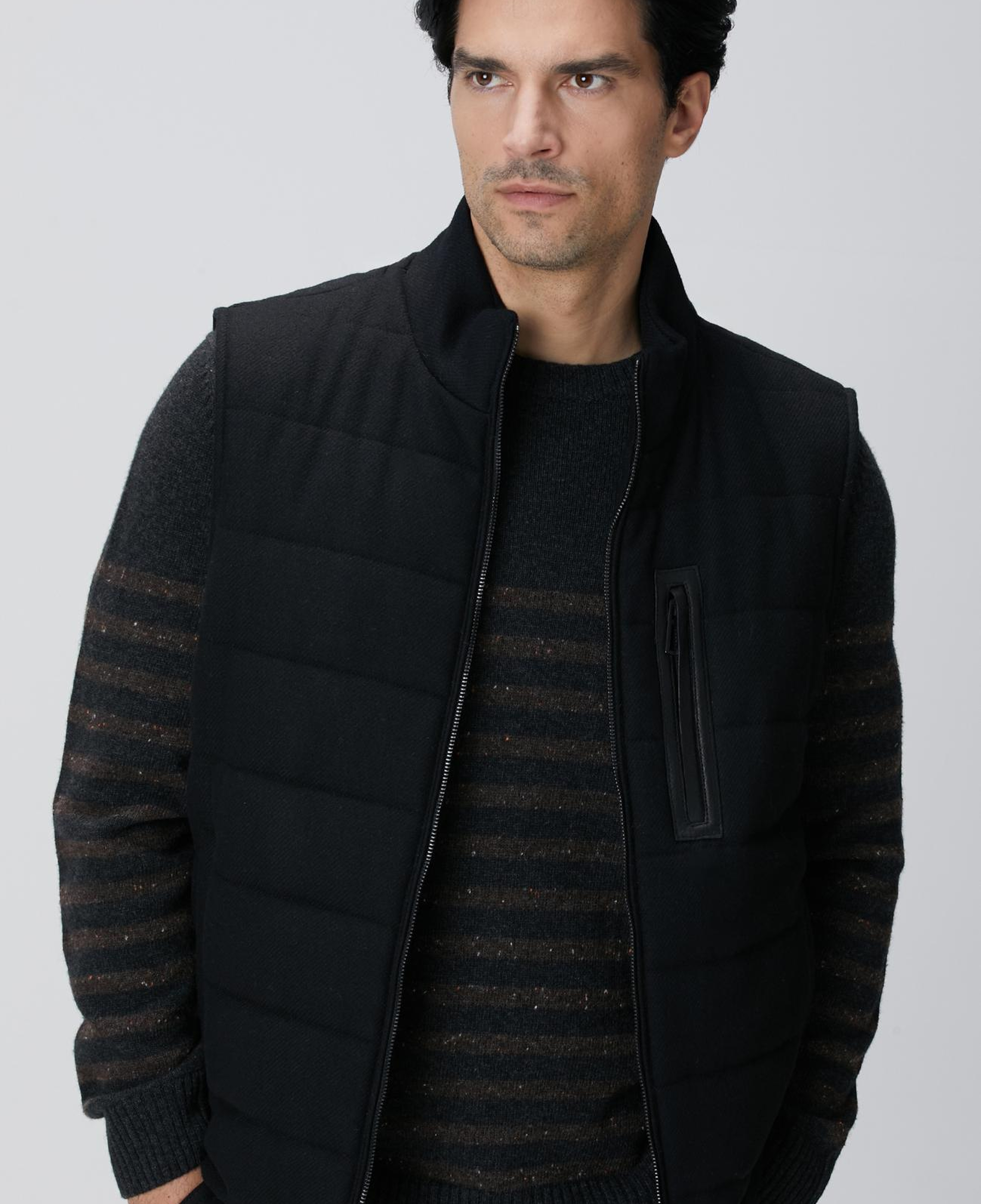 Network Erkek Siyah Yün Karışımlı Flanel Dik Yaka Casual Yelek