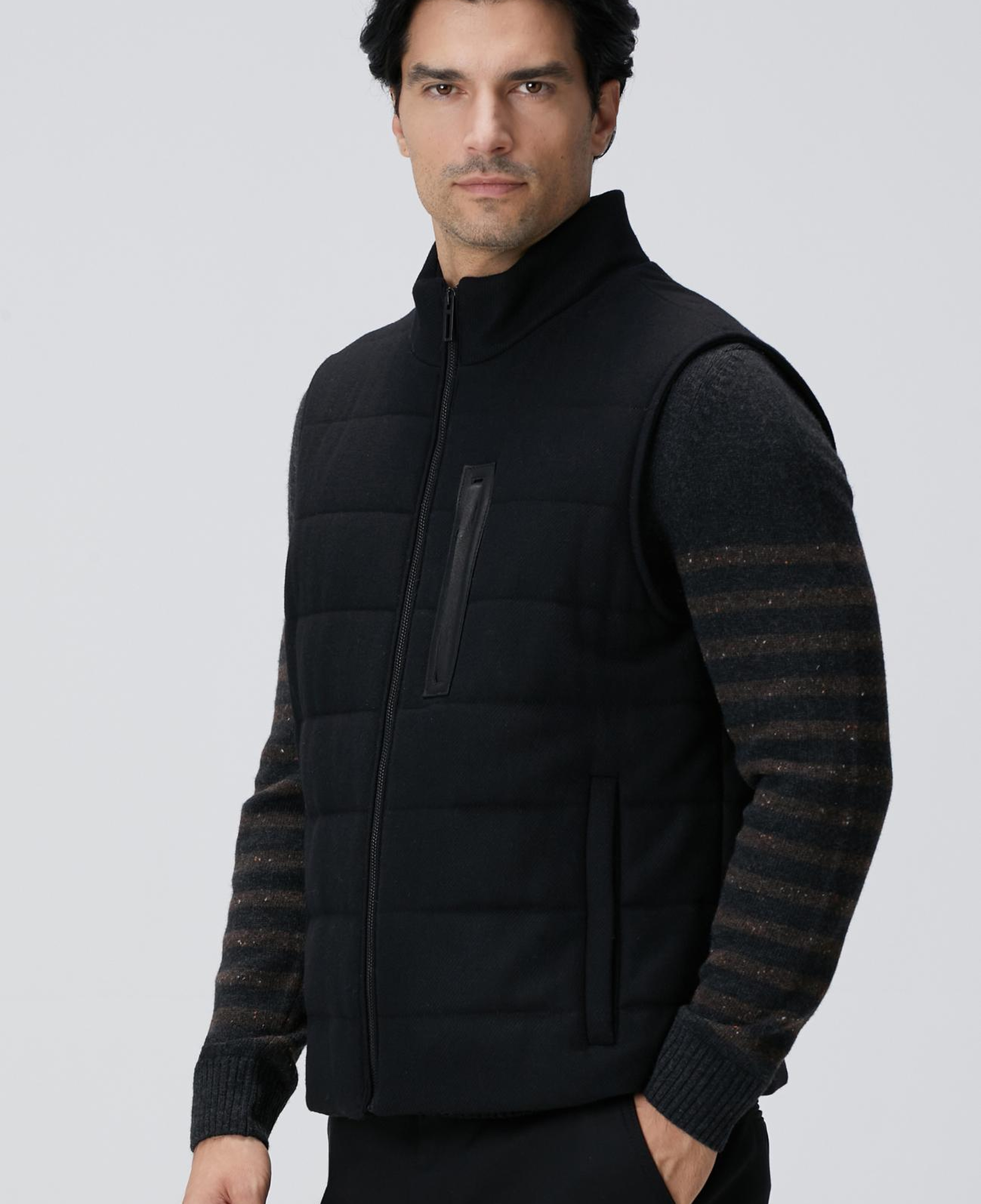 Network Erkek Siyah Yün Karışımlı Flanel Dik Yaka Casual Yelek