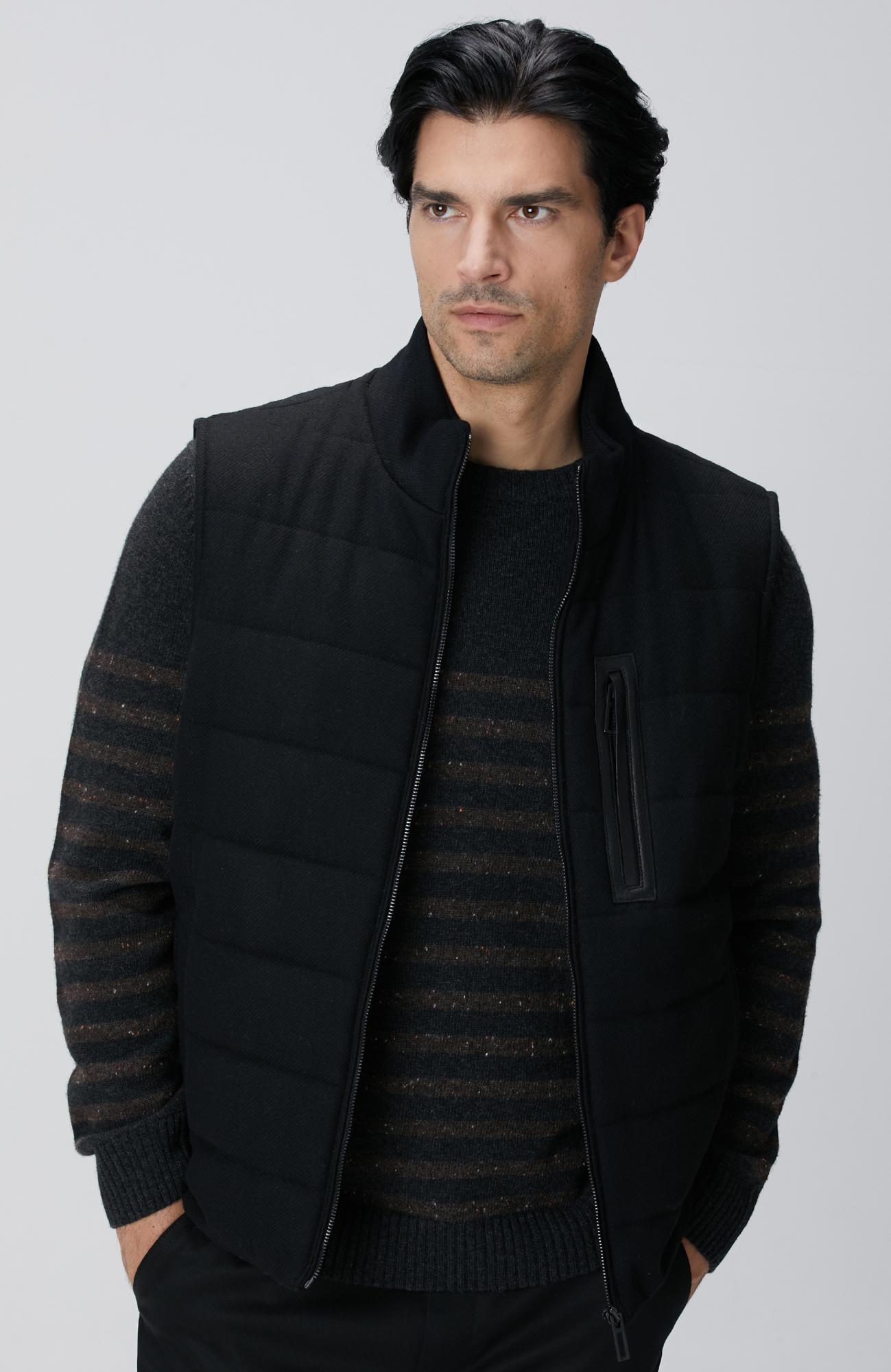 Network Erkek Siyah Yün Karışımlı Flanel Dik Yaka Casual Yelek