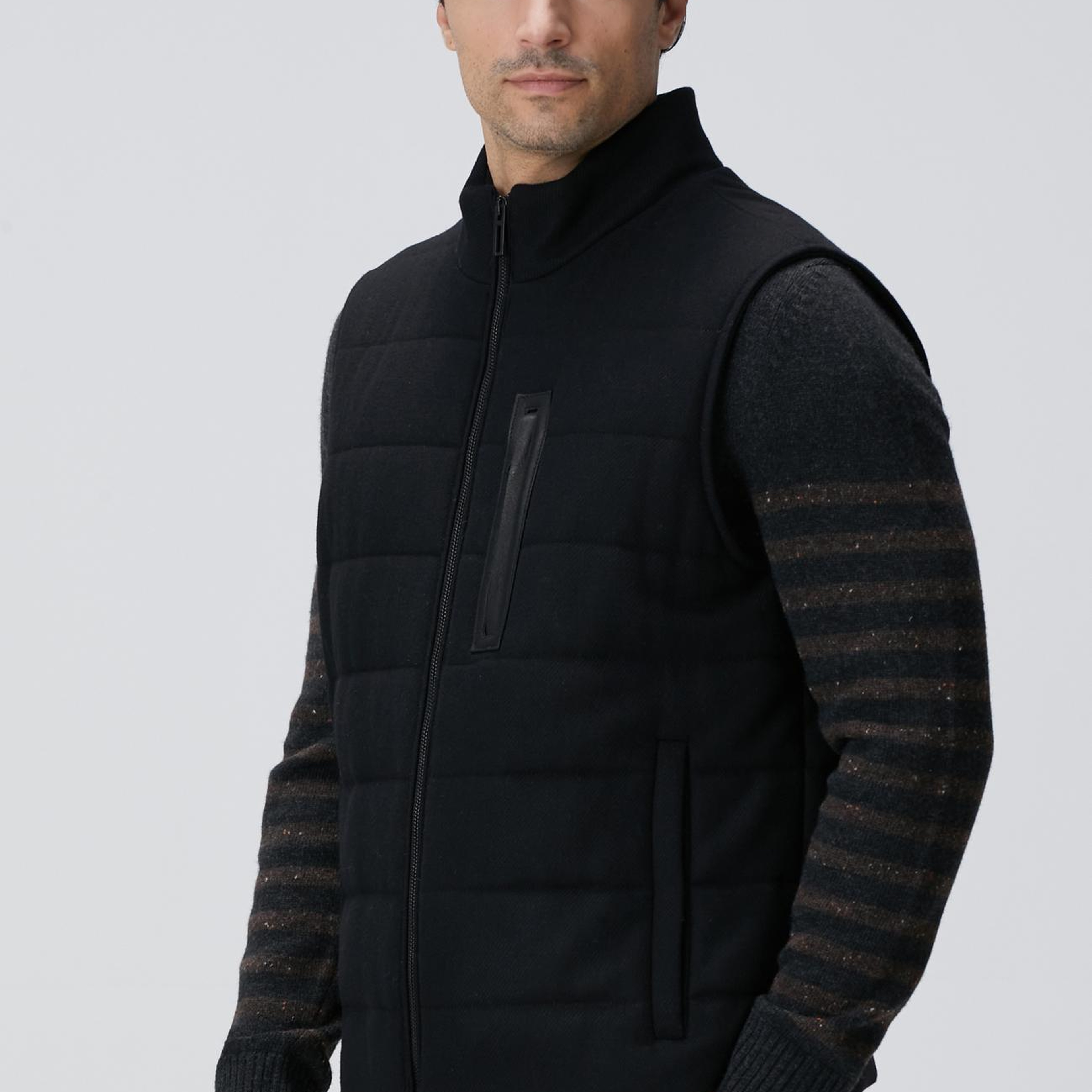 Network Erkek Siyah Yün Karışımlı Flanel Dik Yaka Casual Yelek