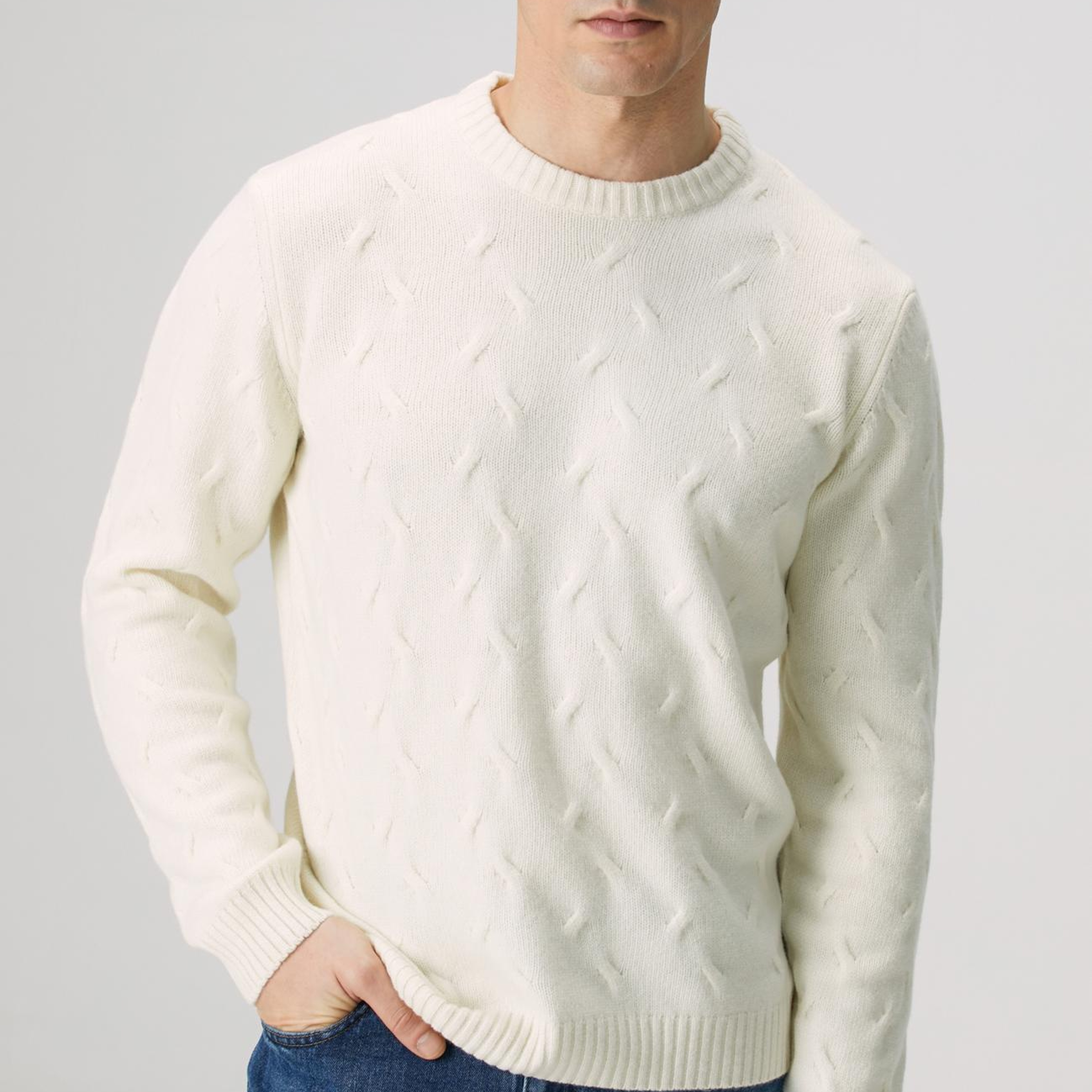 Network Erkek Limited Kırık Beyaz Yün Kaşmir Karışımlı Triko