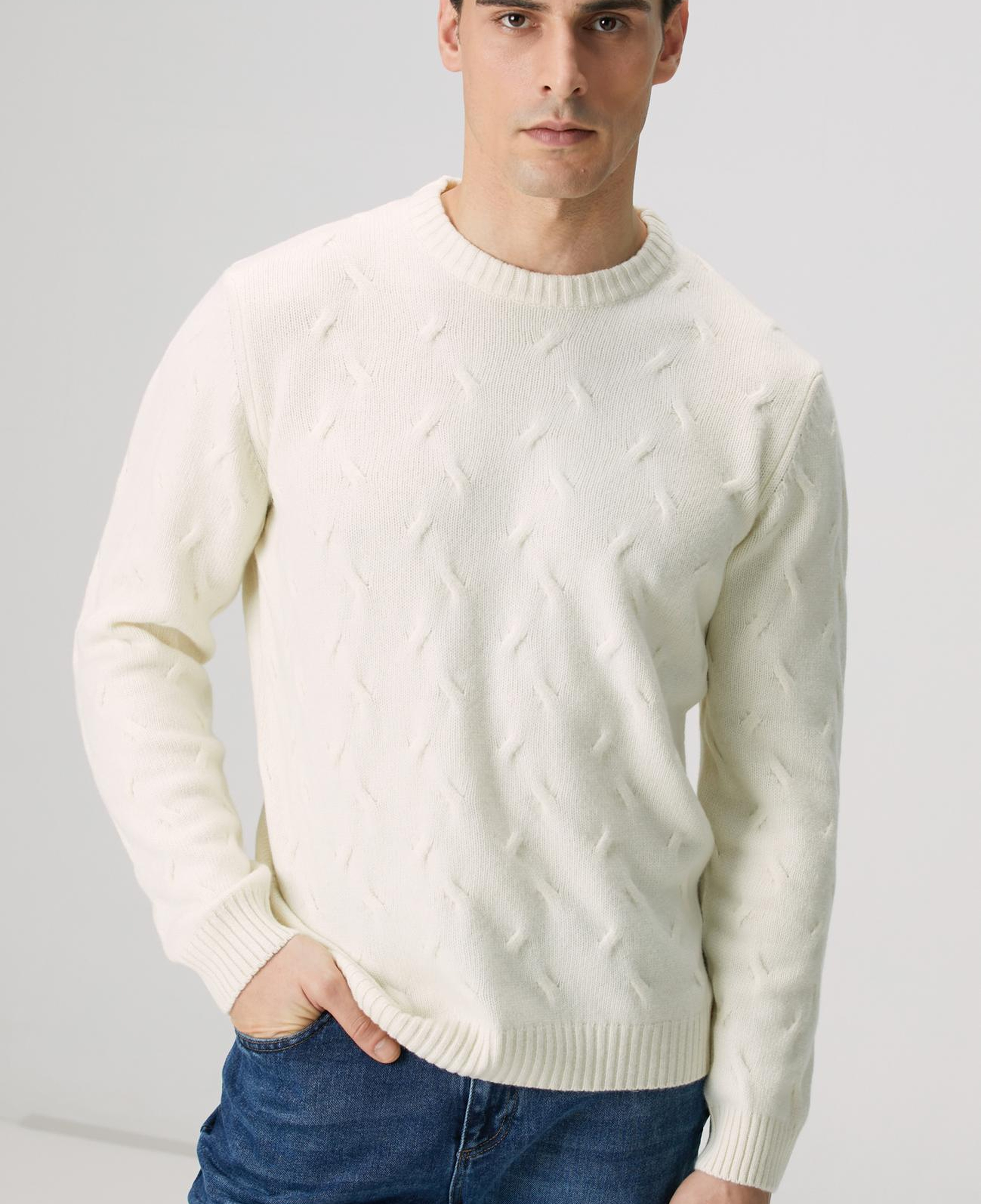 Network Erkek Limited Kırık Beyaz Yün Kaşmir Karışımlı Triko