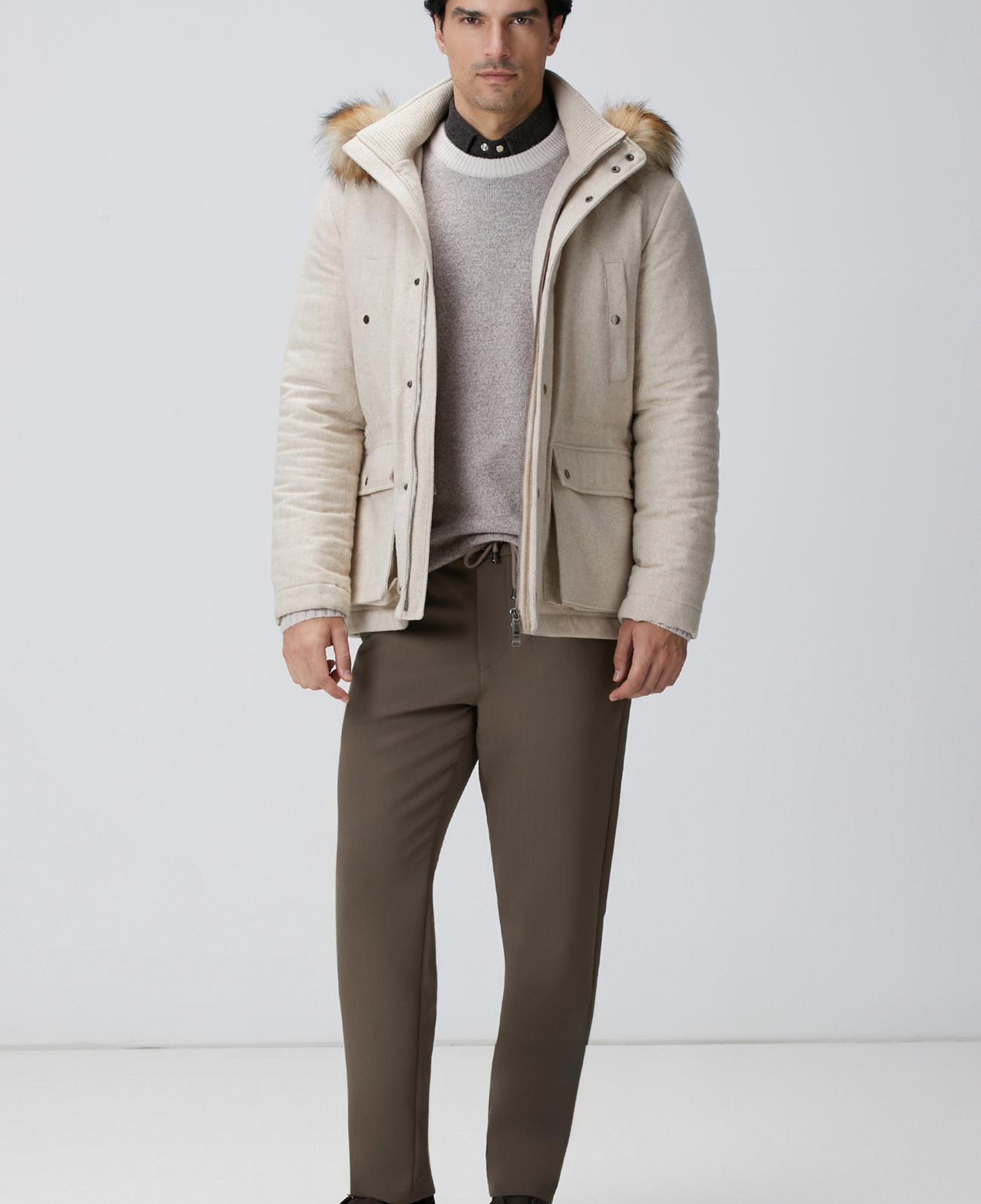 Network Erkek Limited Bej Melanj Yün Kaşmir Karışım Triko Kazak