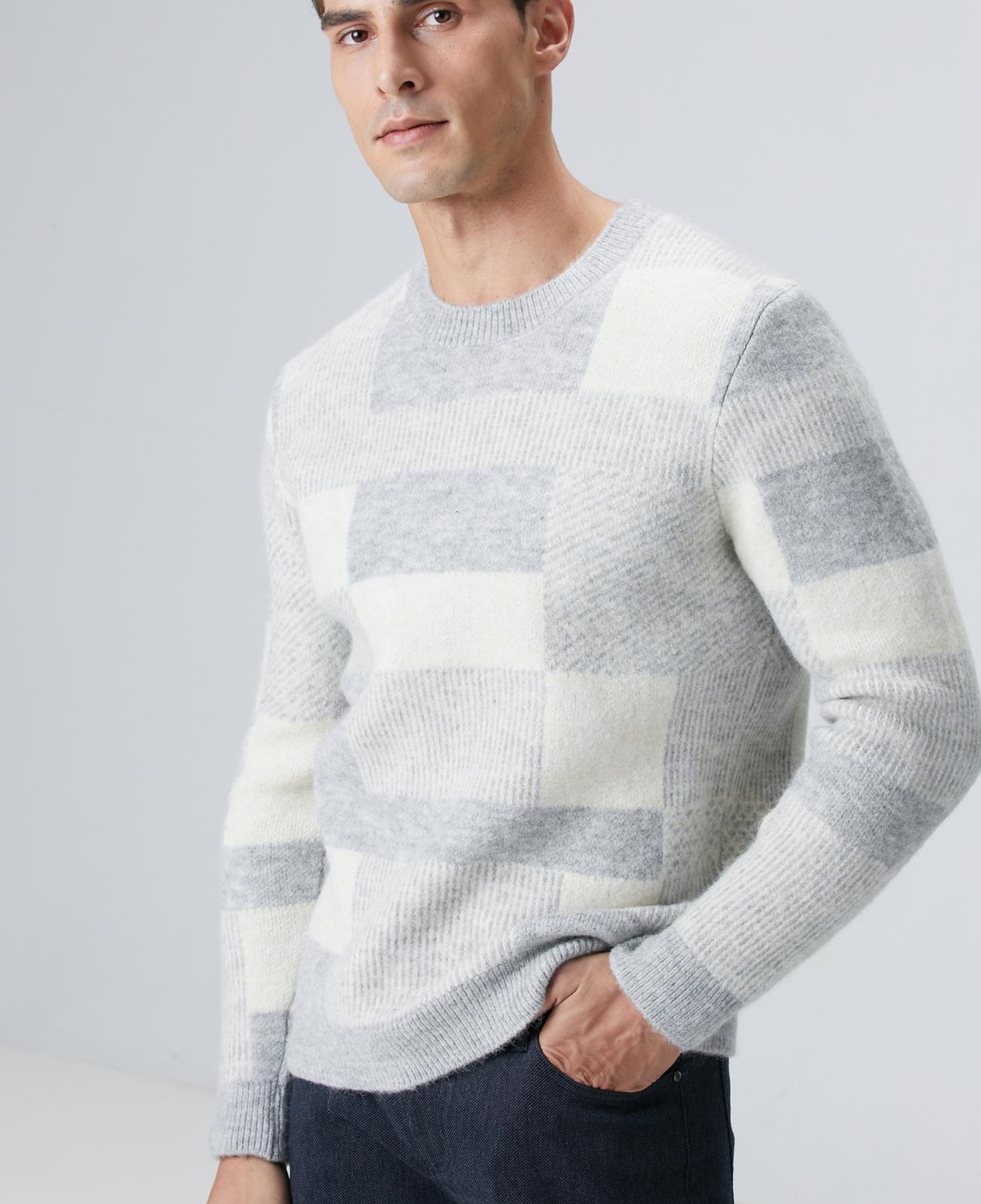 Network Erkek Gri Yün Karışımlı Triko Kazak