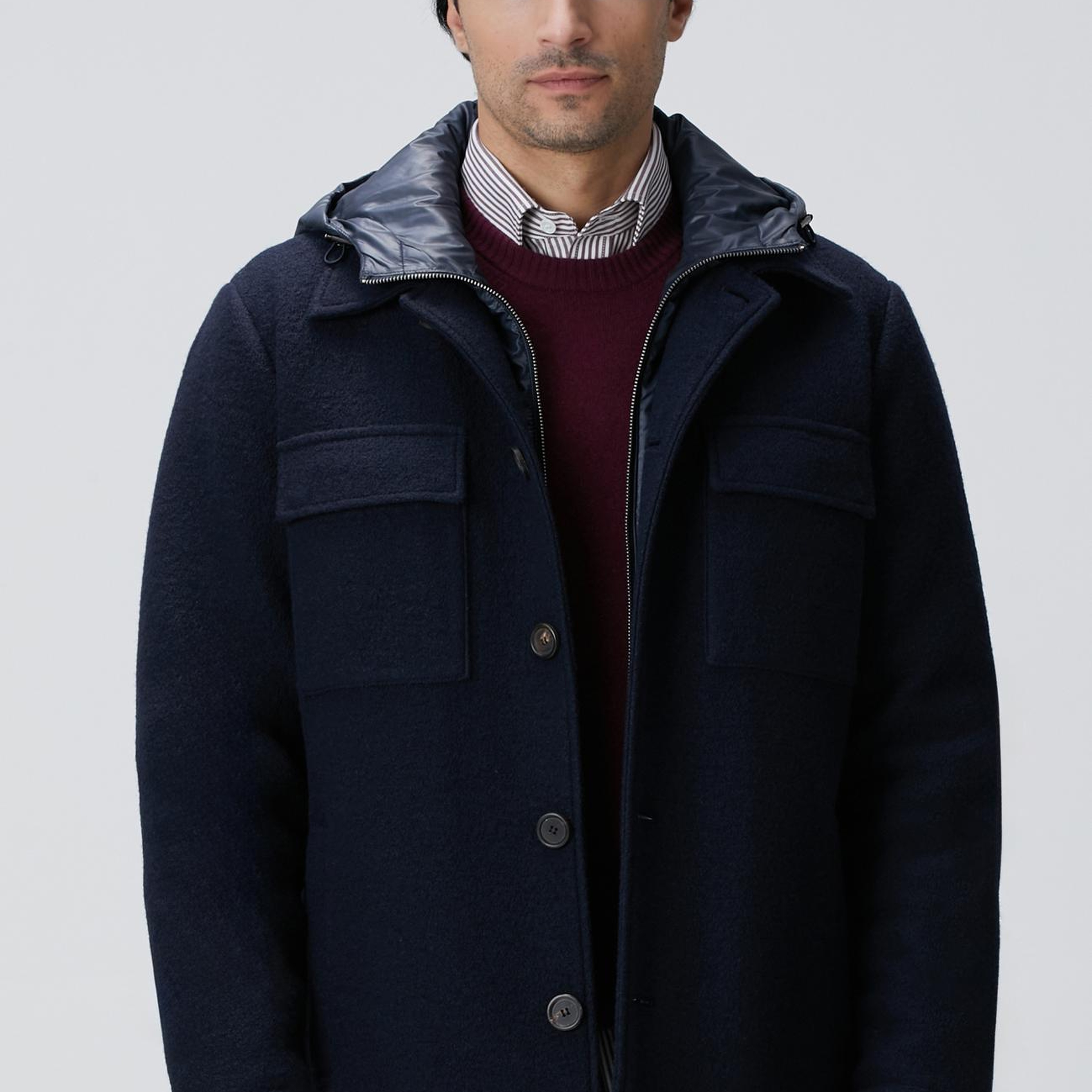 Network Erkek Lacivert Casual Yün Kaban