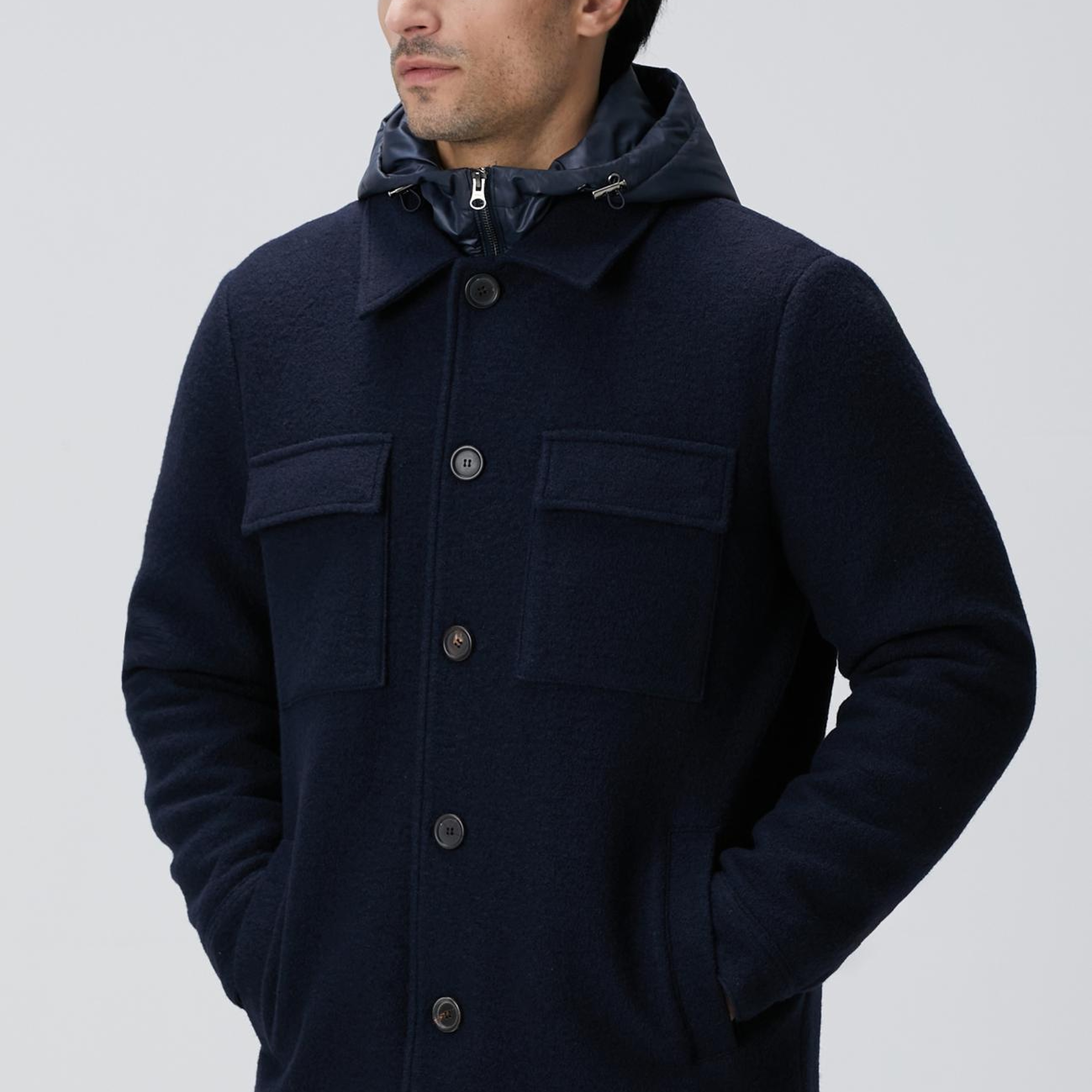 Network Erkek Lacivert Casual Yün Kaban