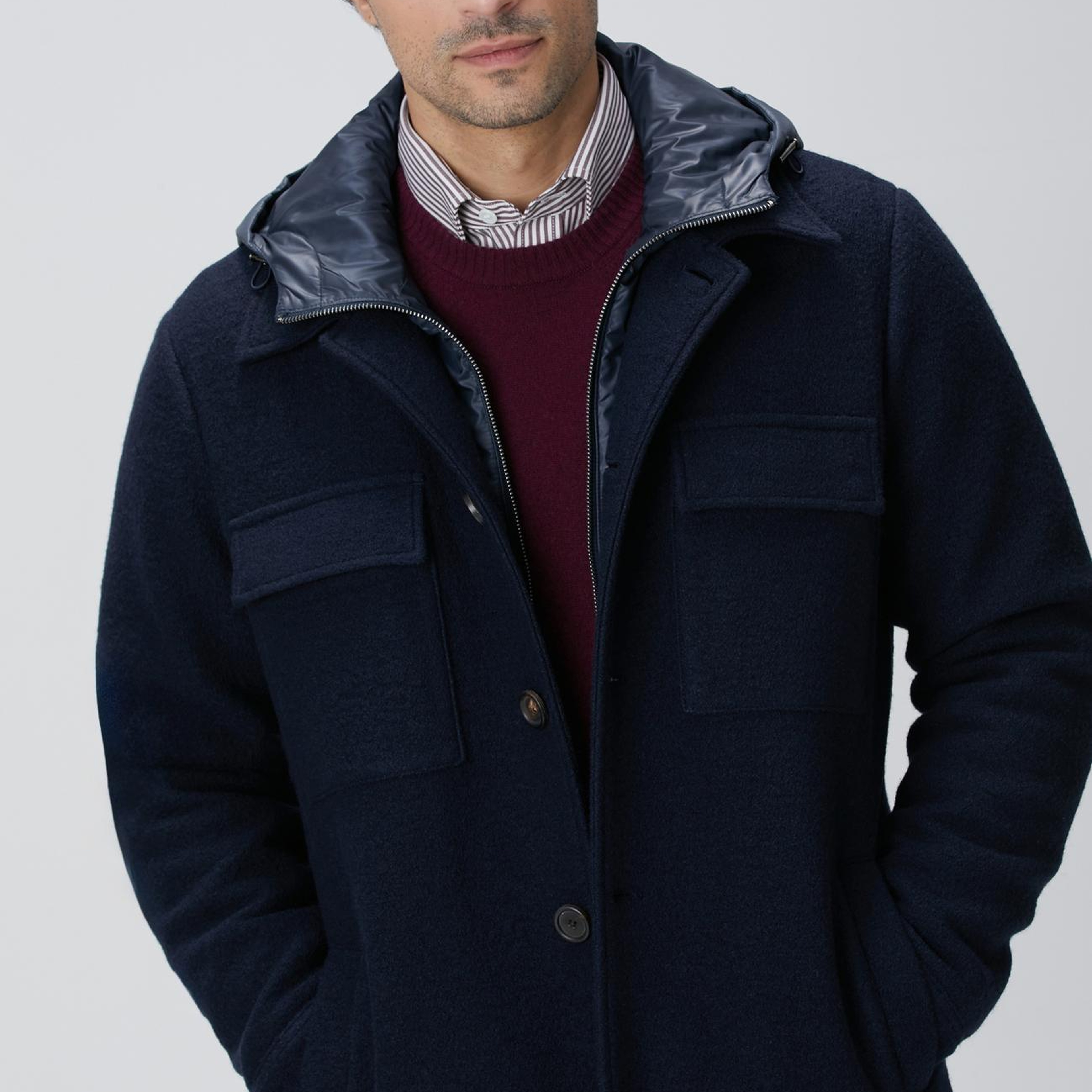 Network Erkek Lacivert Casual Yün Kaban