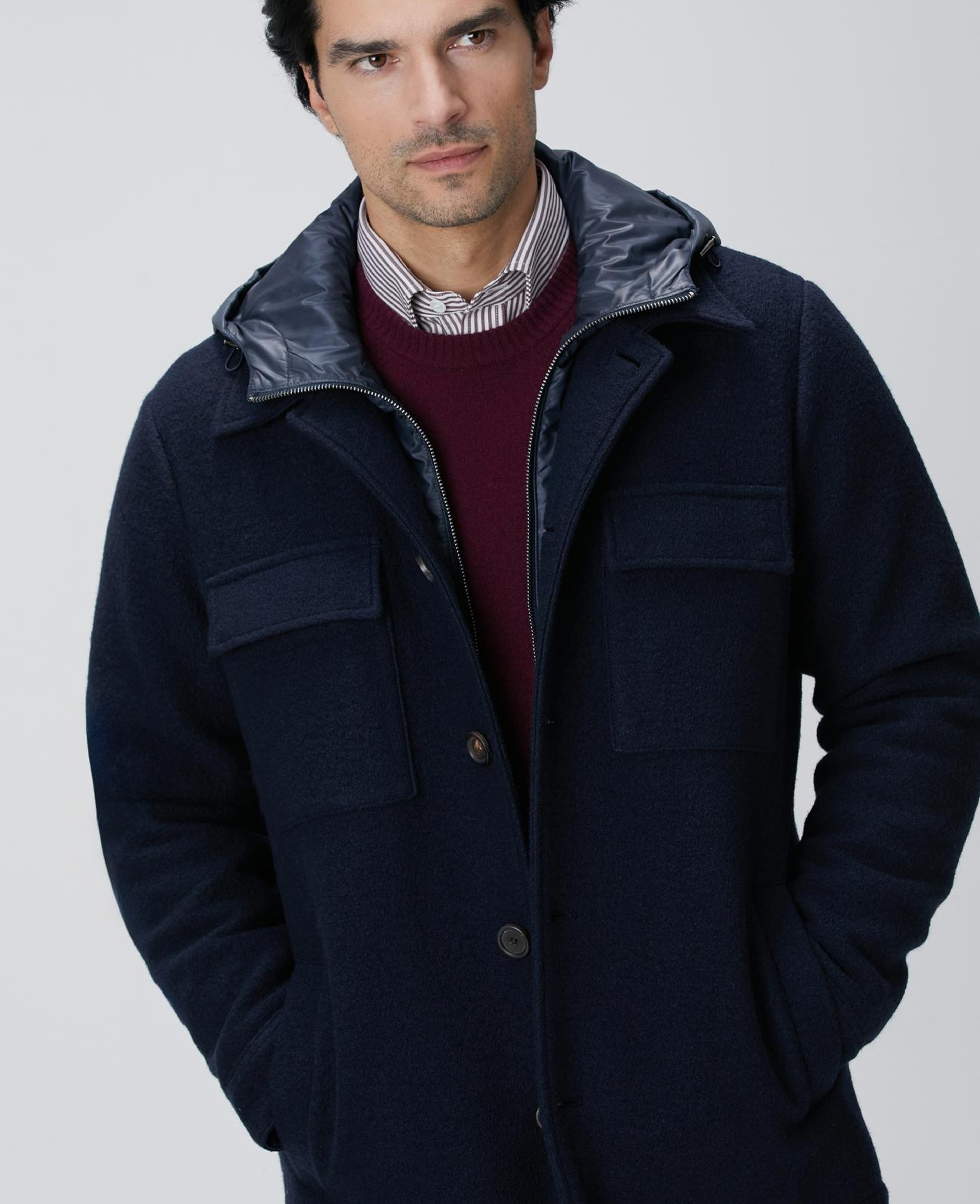 Network Erkek Lacivert Casual Yün Kaban