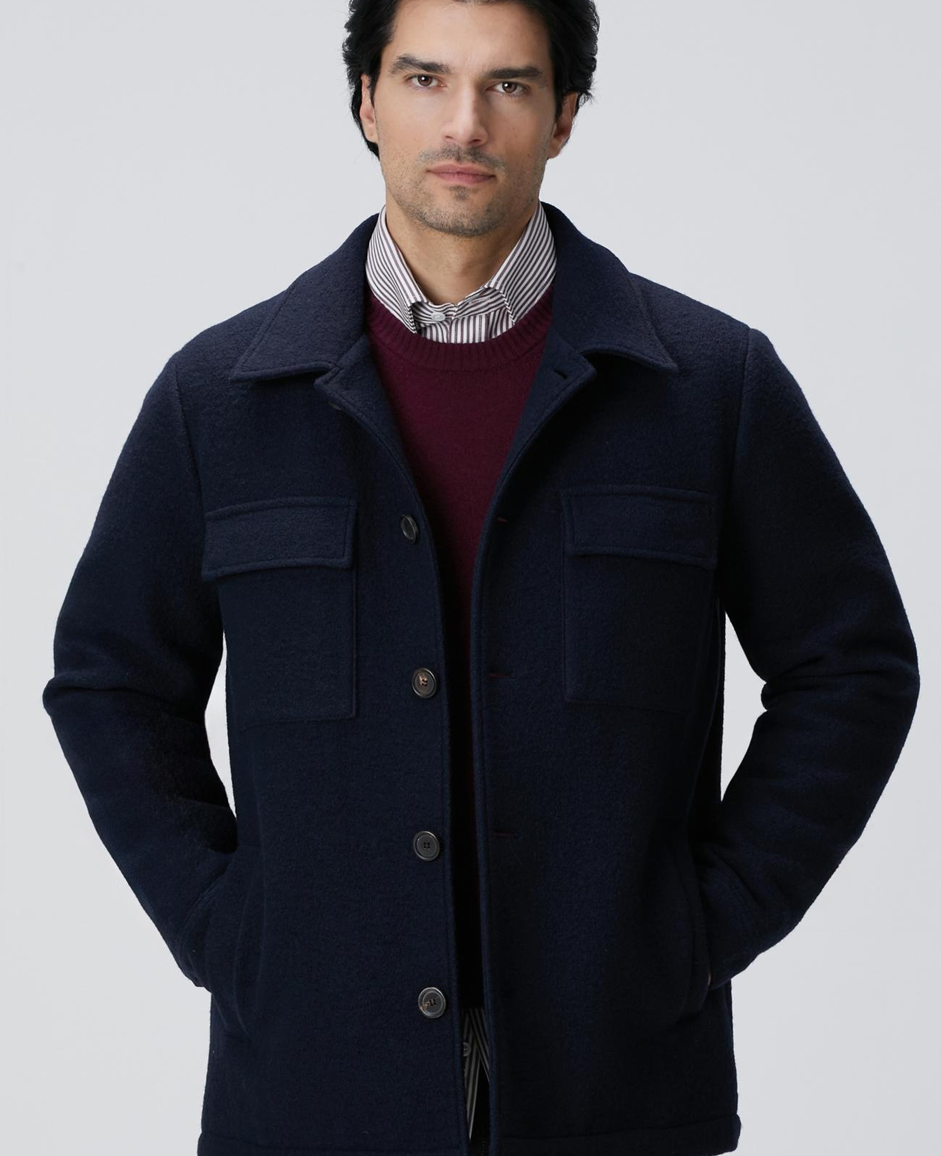 Network Erkek Lacivert Casual Yün Kaban