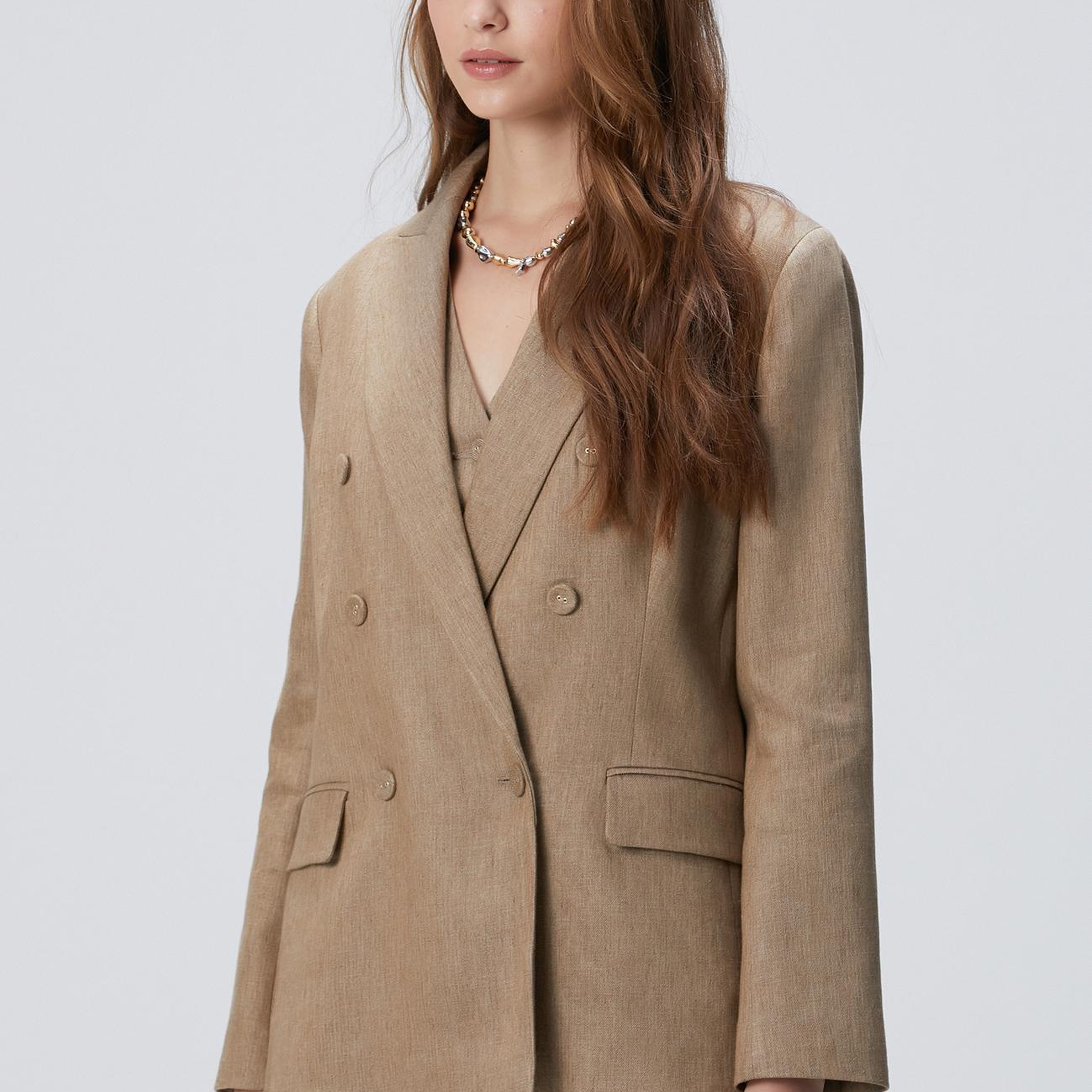 Network Kadın Vizon Melanj Keten Karışımlı Ceket