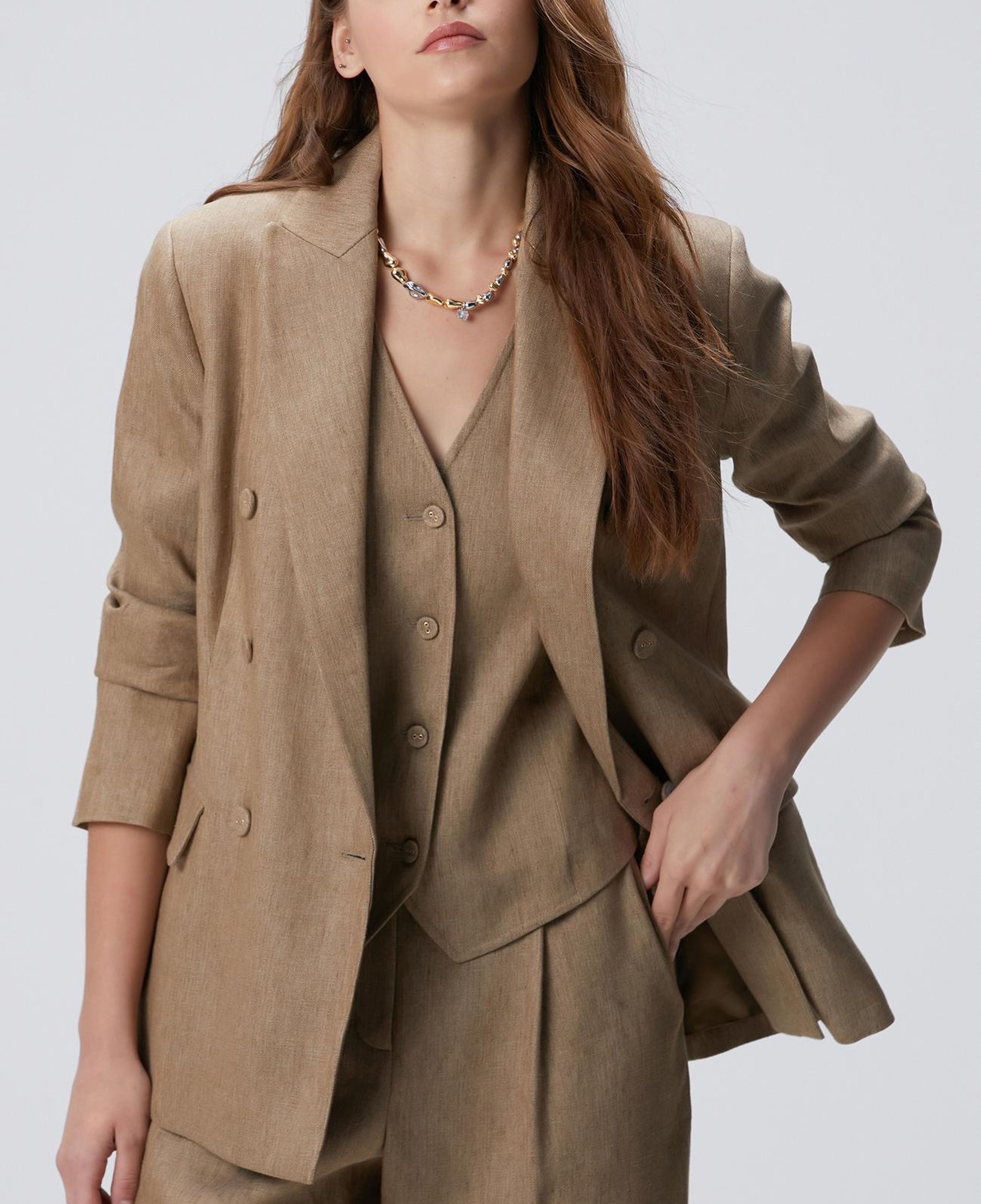 Network Kadın Vizon Melanj Keten Karışımlı Ceket