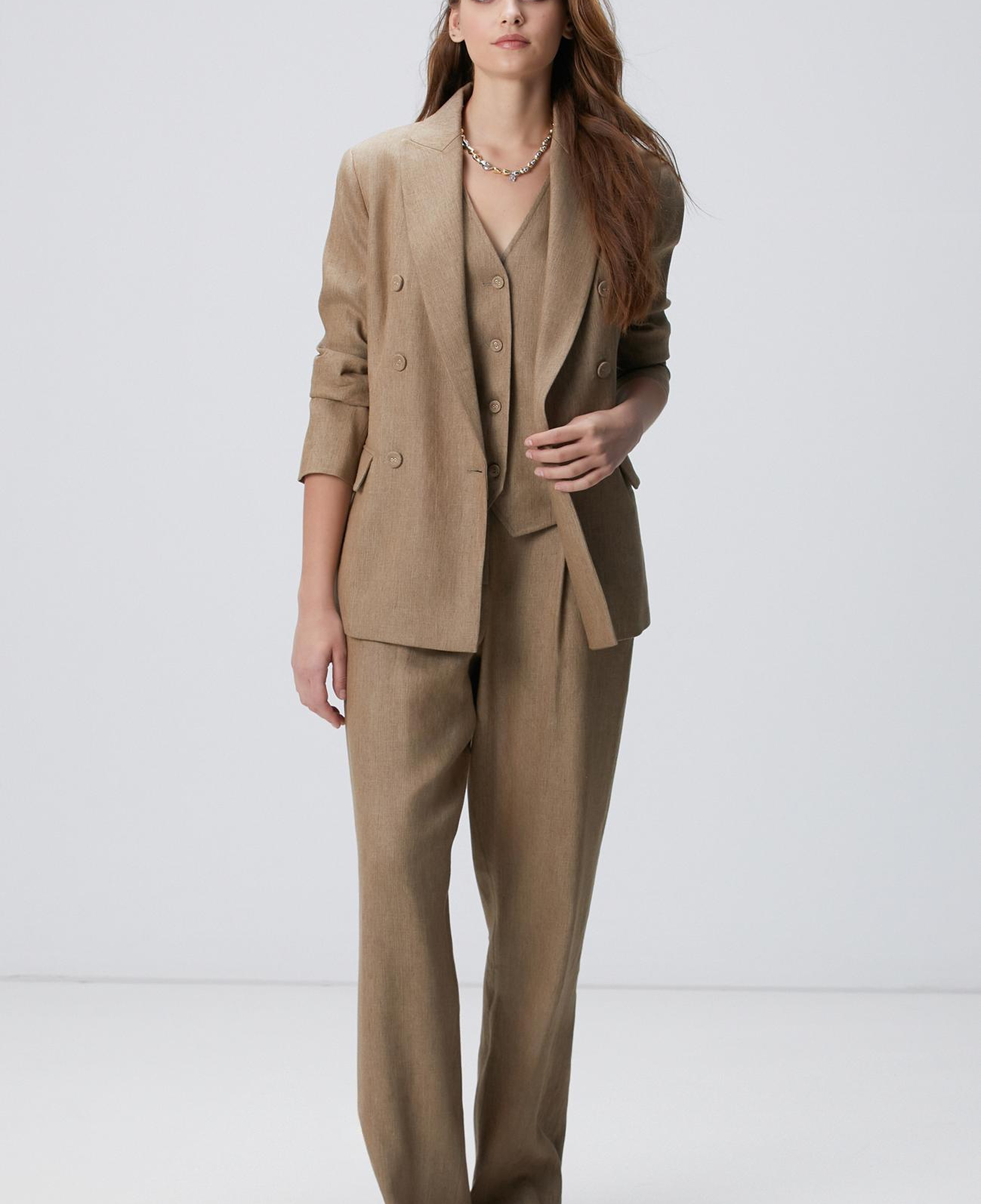 Network Kadın Vizon Melanj Keten Karışımlı Ceket