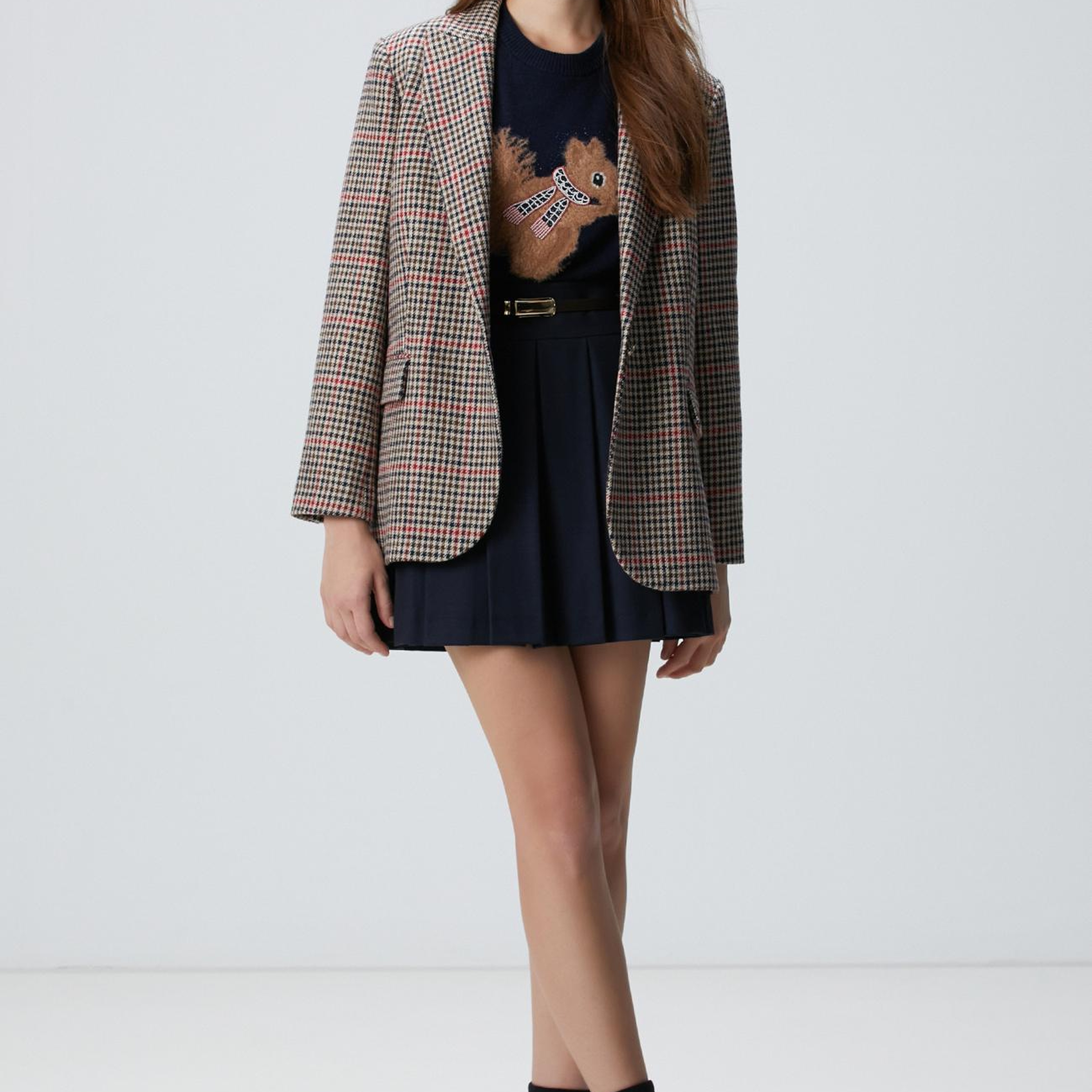 Network Kadın Lacivert Kahverengi Kazayağı Yün Karışımlı Ceket