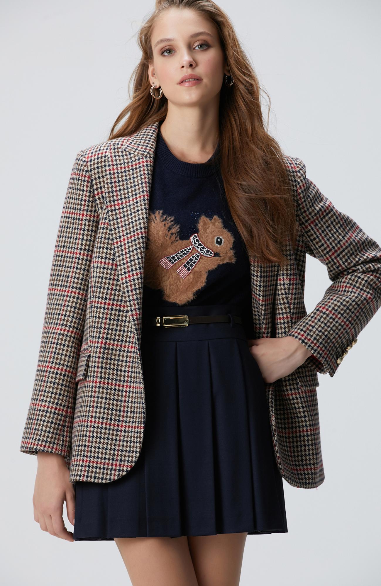 Network Kadın Lacivert Kahverengi Kazayağı Yün Karışımlı Ceket