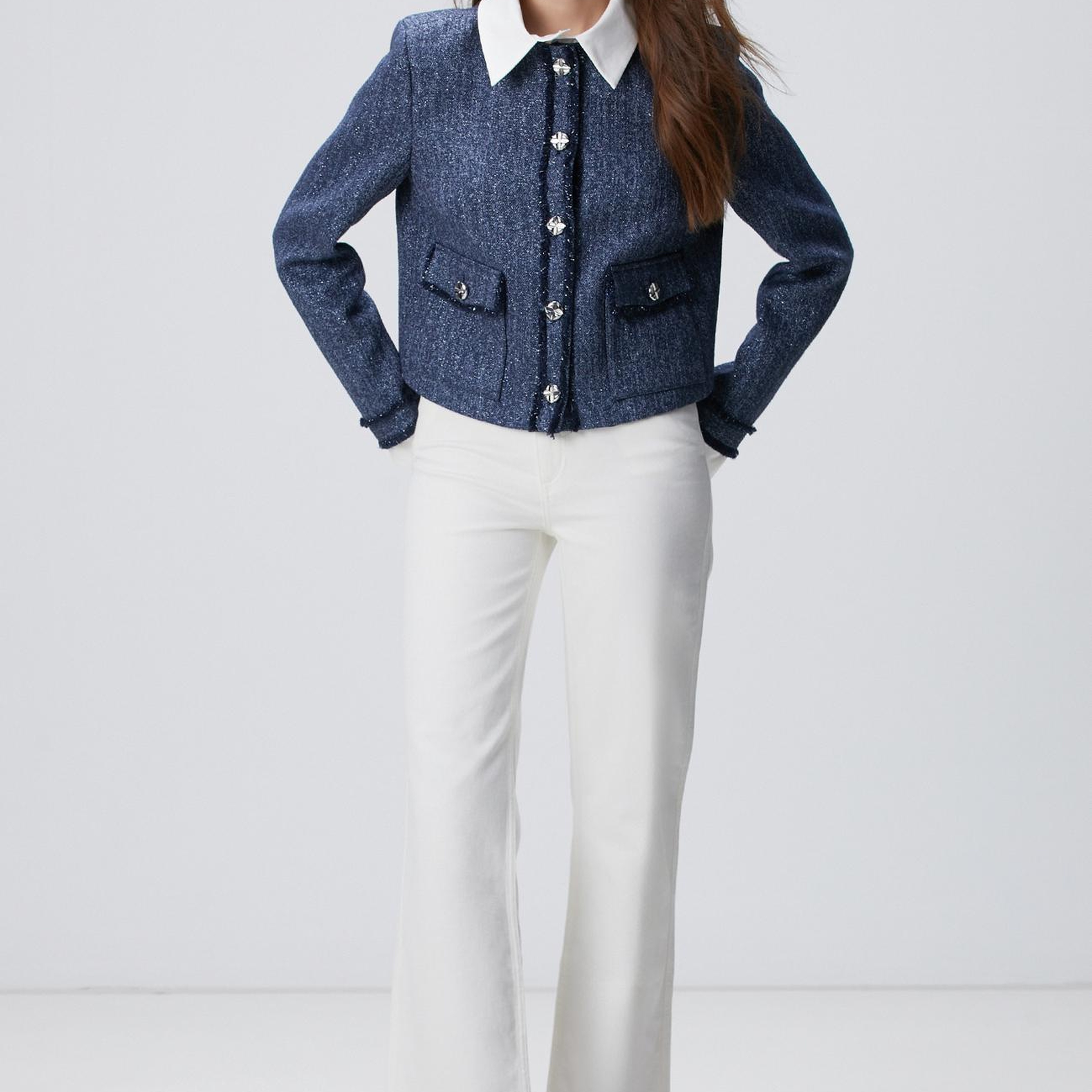 Network Kadın Lacivert Desenli Çıkarılabilir Yakalı Ceket